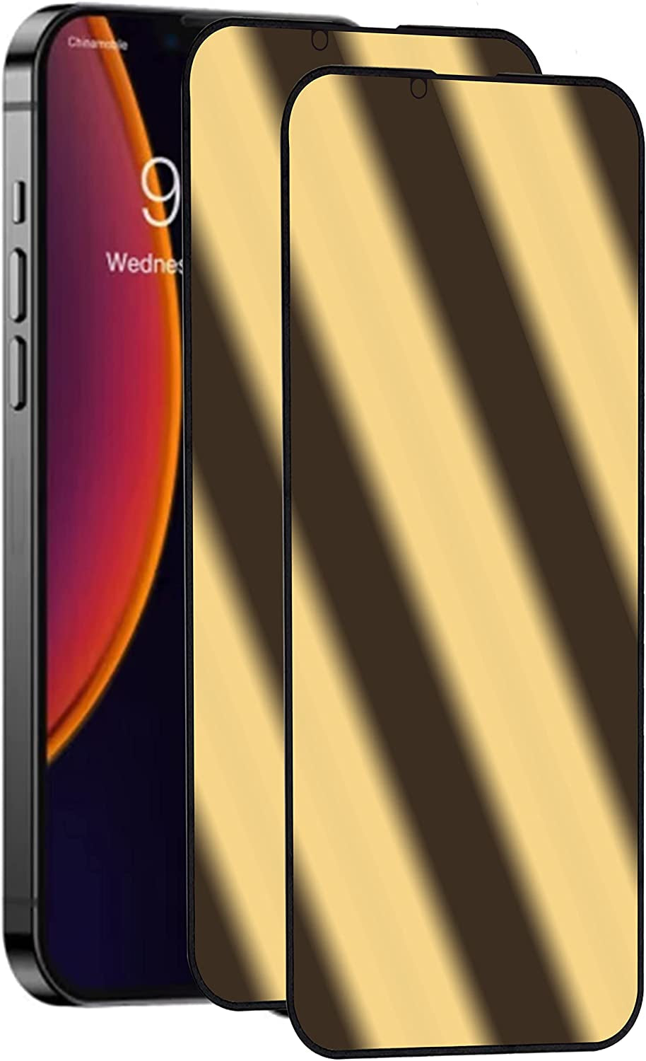 Heromiracle Privacy Screen Protector Compatible with Iphone 14 and Compatible with Iphone 13/13Pro anti Blue Light Eye Protection 2 Pack Mirror Tempered Glass Gradient Colorful Anti-Spy Full Coverage 9H Hardness Film (Gold 6.1 Inch)  Heromiracle   