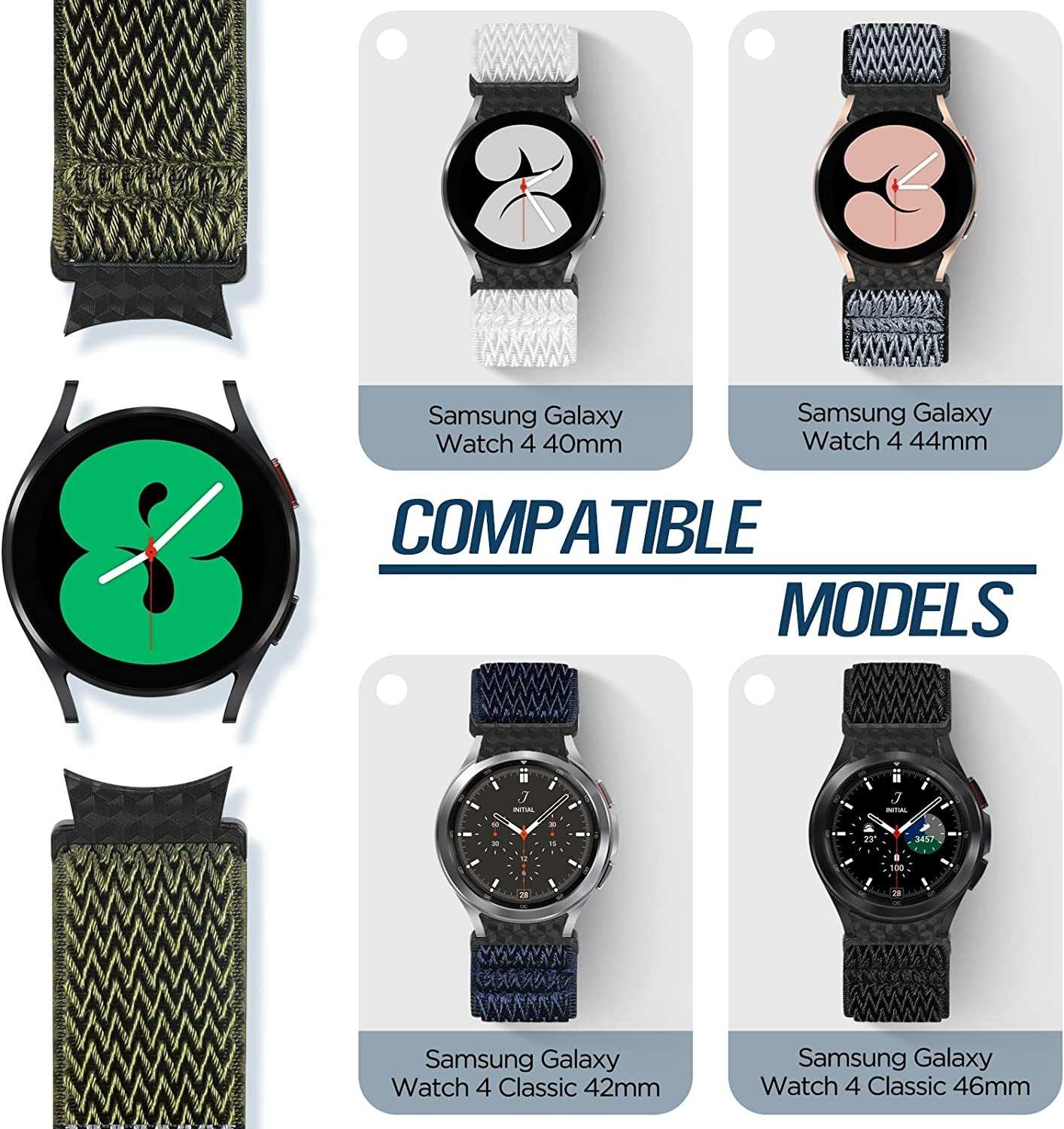 5 Pack No Gap Bands Compatible with Samsung Galaxy Watch 5 40Mm 44Mm/ Watch 5 Pro 45Mm/ Galaxy Watch 4 40Mm 44Mm/ Galaxy Watch 4 Classic 42Mm 46Mm, 20Mm Elastic Nylon Sport Band for Women Men  BeautyFurlife   