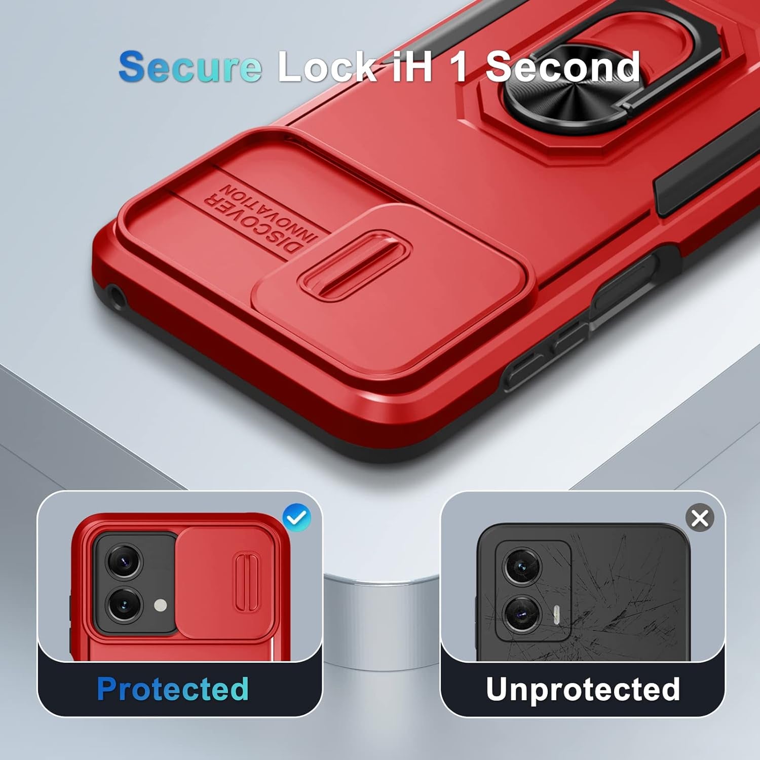 CASEJEEN for Motorola Moto G Stylus 5G 2023 Case with 1 Screen Protector[Not for 4G or 2022 Version],Slide Camera Lens Cover+Finger Ring Stable Kickstand,Shockproof Protective Phone Cover,Red  CASEJEEN   