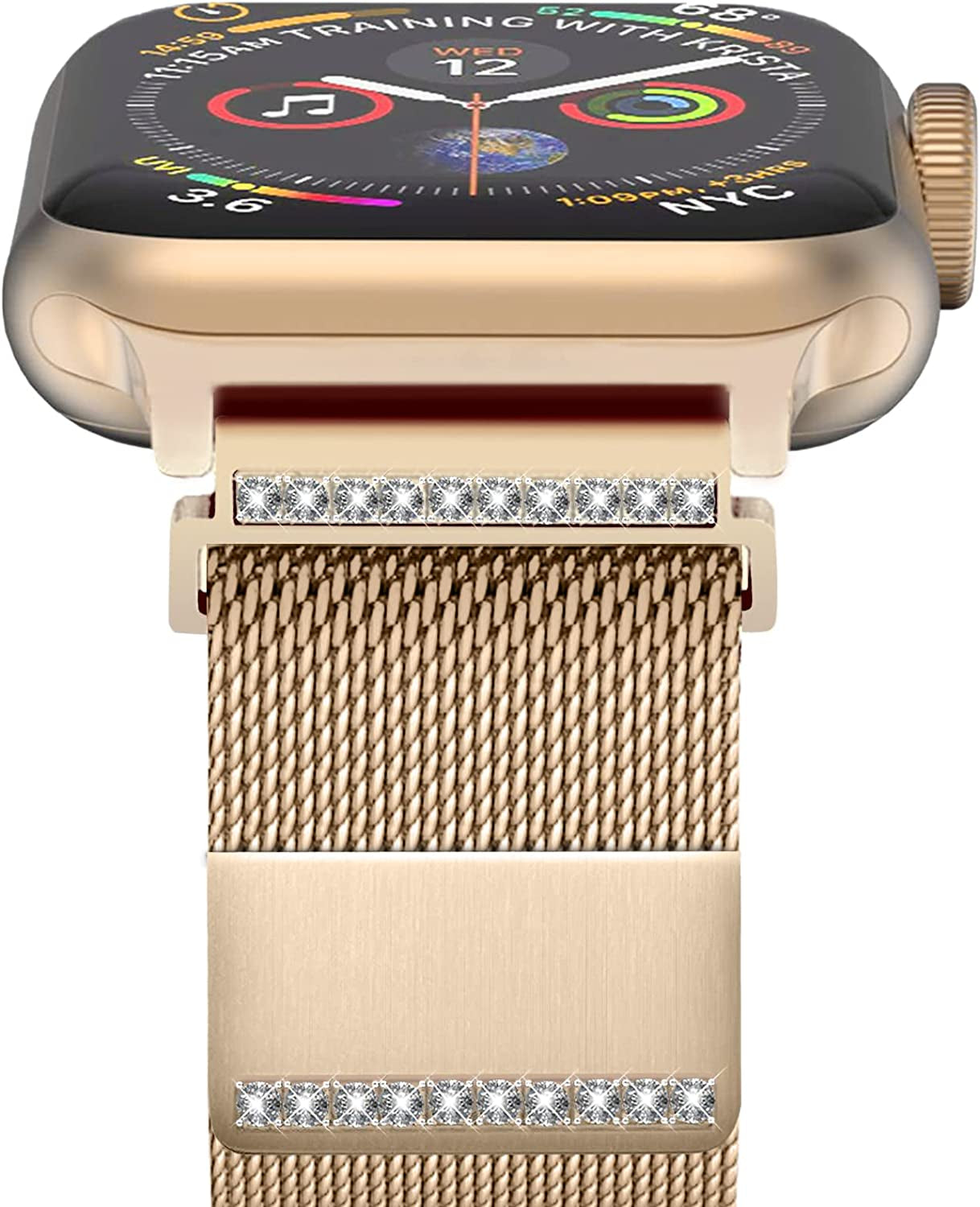 Magnetic Metal Band Compatible with Apple Watch Bands 38Mm 40Mm 41Mm 42Mm 44Mm 45Mm for Men Women, Stainless Steel Mesh Milanese Loop Diamond Strap Compatible for Iwatch Series Se/7/6/5/4/3/2/1,Black  BANDHOME G-Gold 42mm/44mm/45mm/49mm 