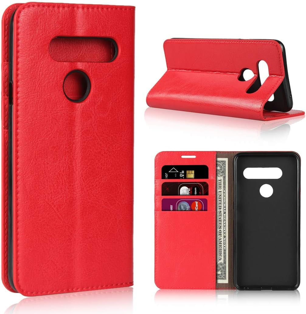 Icovercase for LG V40 Thinq Wallet Case with Card Slots Holder, Premium Leather Kickstand Feature Flip Folio Case Cover for LG V40 Thinq (Khaki)  iCoverCase Red  