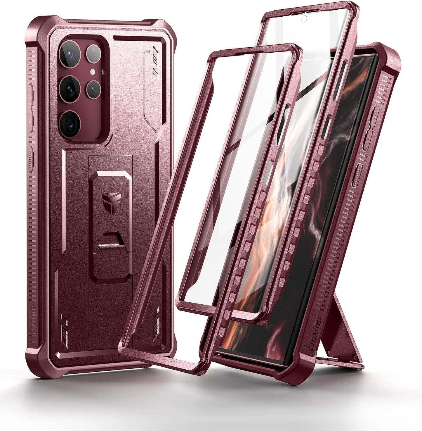 Dexnor Full Body Case for Samsung Galaxy S22 Ultra 5G/6.8 Inches, [Extra Front Frame] Heavy Duty Military Grade Protection Built-In Screen Protector and Kickstand for Samsung S22 Ultra 5G,Navy Blue  Dexnor Maroon Red  