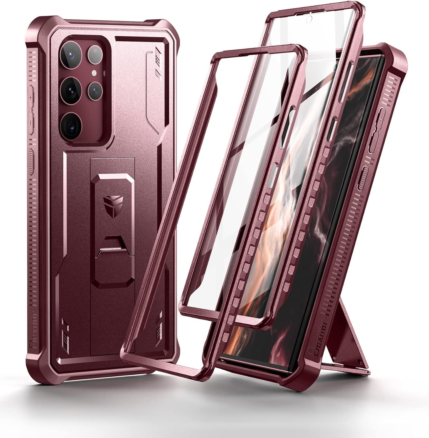 Dexnor Full Body Case for Samsung Galaxy S22 Ultra 5G/6.8 Inches, [Extra Front Frame] Heavy Duty Military Grade Protection Built-In Screen Protector and Kickstand for Samsung S22 Ultra 5G,Navy Blue  Dexnor Maroon Red  