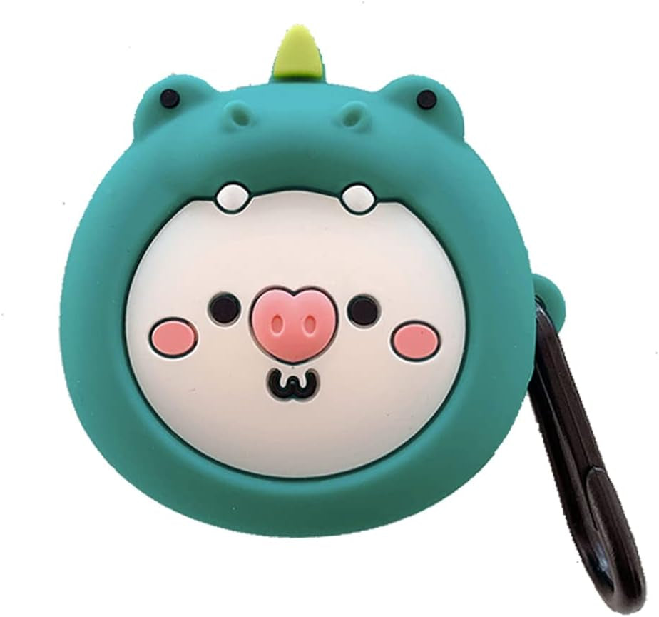 HENJI Earphone Case for Samsung Galaxy Buds 2 & Buds Live & Buds Pro, Soft Silicone 3D Cute Cartoon Character Kawaii Fashion Cover Animal Design (Pink Pig)  HENJI green pig  