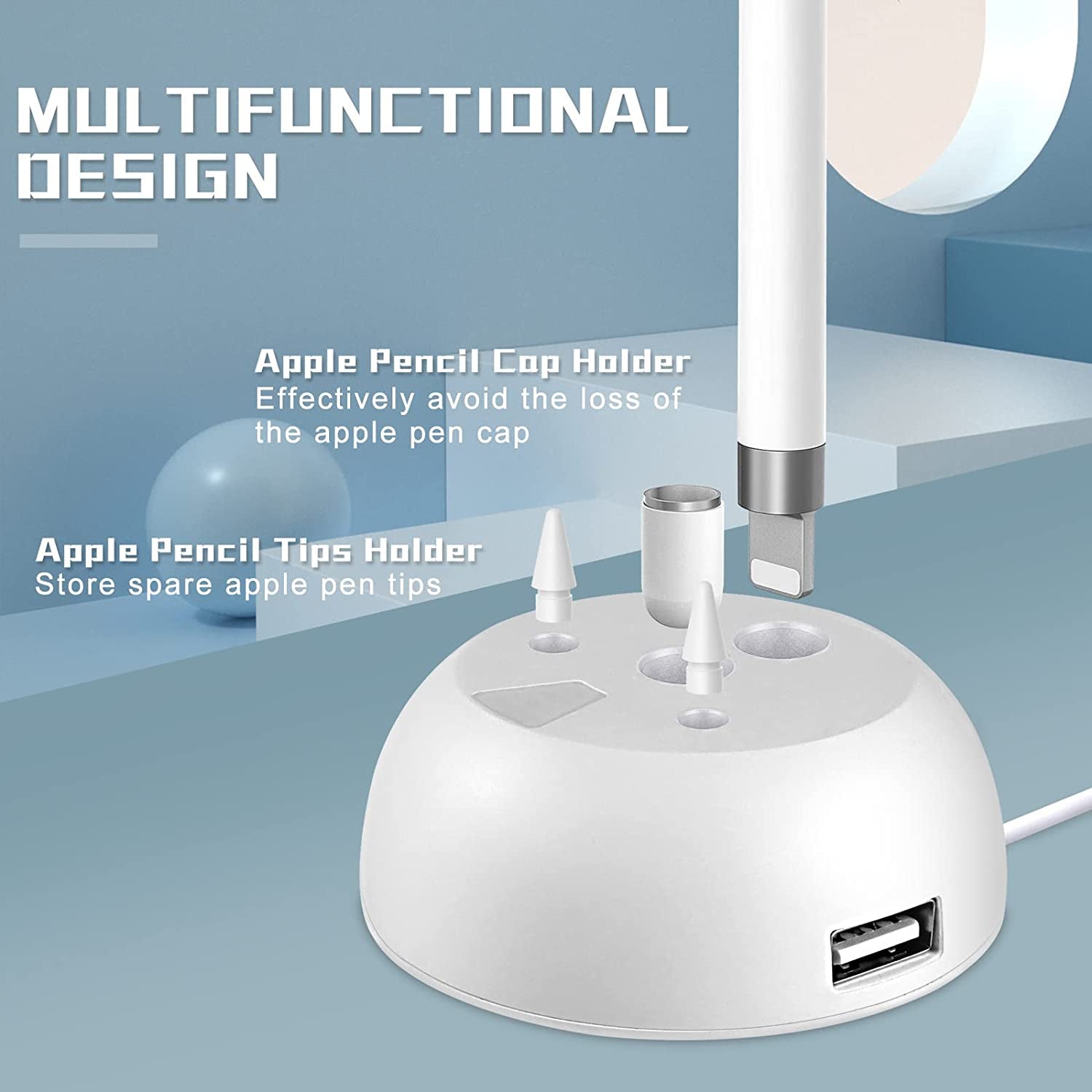 Charger Stand for Apple Pencil Charging Stand Compatible with Ipad Pencil 1St Generation Adapter Ipad Pen Ipencil Charging Dock Station with Led Charging Indicator&Pencil Tips Cap Holder&Usb Port  Iootmoy   