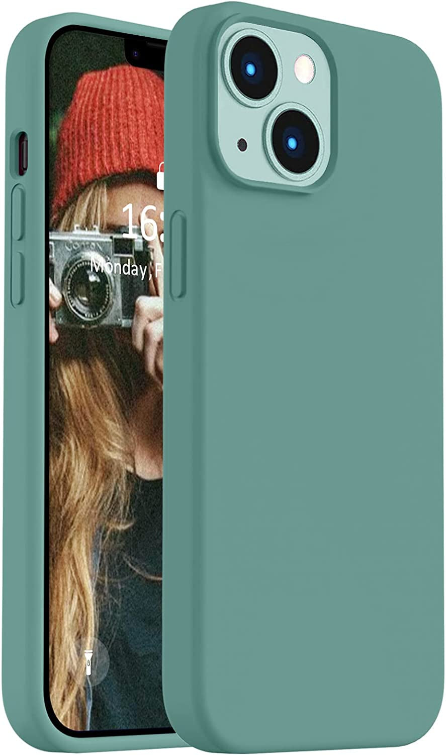 Vooii Compatible with Iphone 14 Case,[Silky Touch Premium Liquid Silicone] [Soft Anti-Scratch Microfiber Lining], Ultra Slim Shockproof Protective Case for Iphone 14 - Black  Vooii Pine Green  