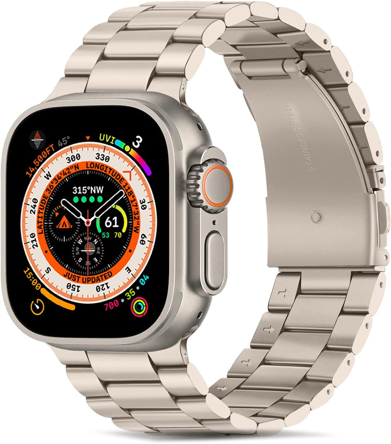Tasikar Band Compatible with Apple Watch Band 49Mm Ultra Premium Stainless Steel Metal Replacement Strap with Case Compatible with Apple Watch Ultra 49Mm (Starlight)  Tasikar   