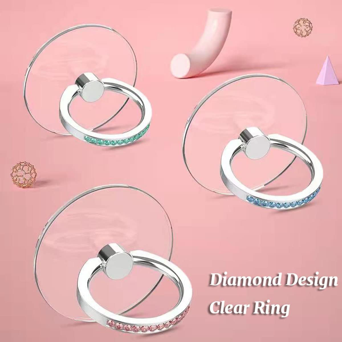 4 Pcs Kutumyqc Cell Phone Ring Holder Stand Diamond Transparent Finger Grip Clear 360° Degree Rotation Kickstand Compatible Iphones and All Phones (Silver Pink Blue Aquamarine)  KutumyQC   