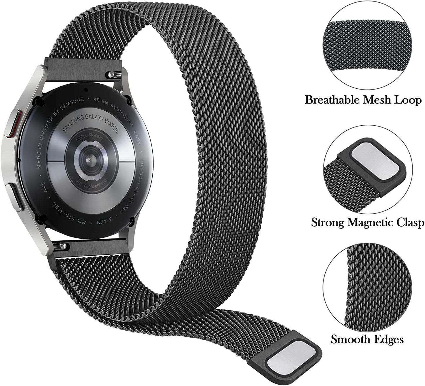 Metal Bands for Garmin Venu / Venu 2 plus / Venu Sq Watch Band Women Men, 20Mm Stainless Steel Replacement Wristband Strap for Garmin Vivomove Sport, Vivoactive 3 / 3 Music, Forerunner 645 / 245 Music Smart Watch  Wanme   