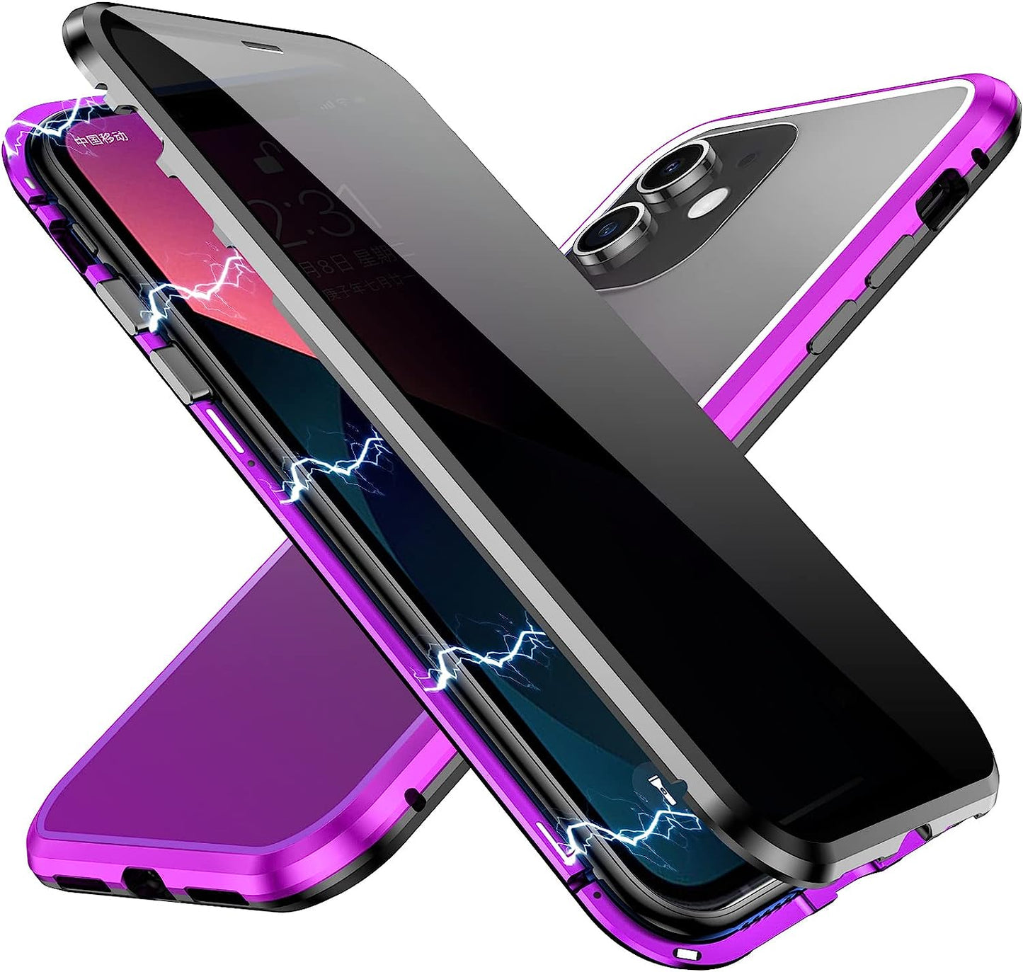 YUNQE Privacy Magnetic Case for Iphone 12 Pro Max, Double Sided Magnet Adsorption Cover with Anti-Peep Screen Protector and Camera Lens Full Body Protective for Iphone 12 Pro Max, Red  YUNQE Purple-Black Iphone 11-6.1" 