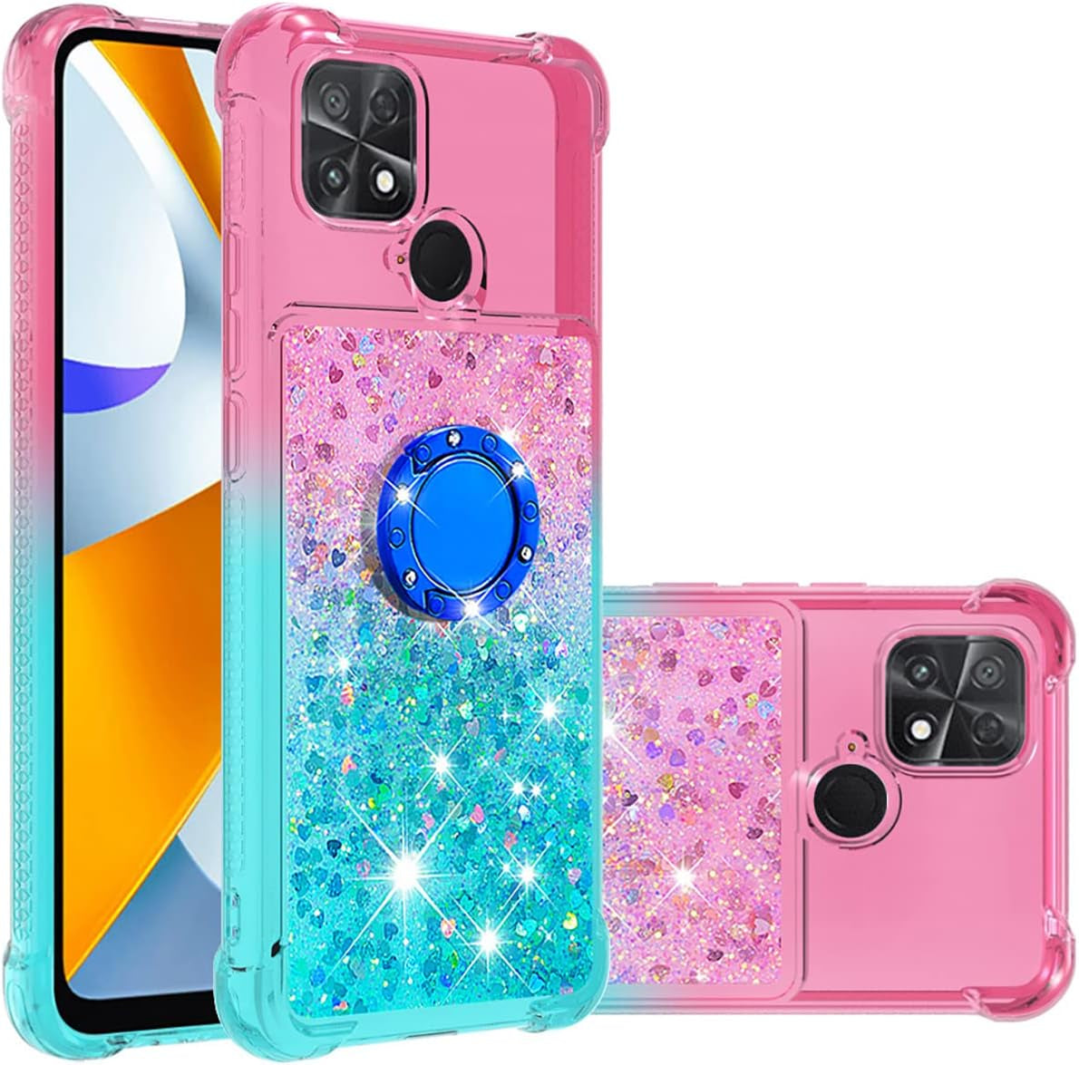 Monwutong Slim Fit Phone Case for Xiaomi Poco C40, Bling Shiny Quicksand Effect TPU Bumper Case with Four Corners Heavy Protection Anti-Fall Cover for Xiaomi Poco C40,Pink Blue  Monwutong   