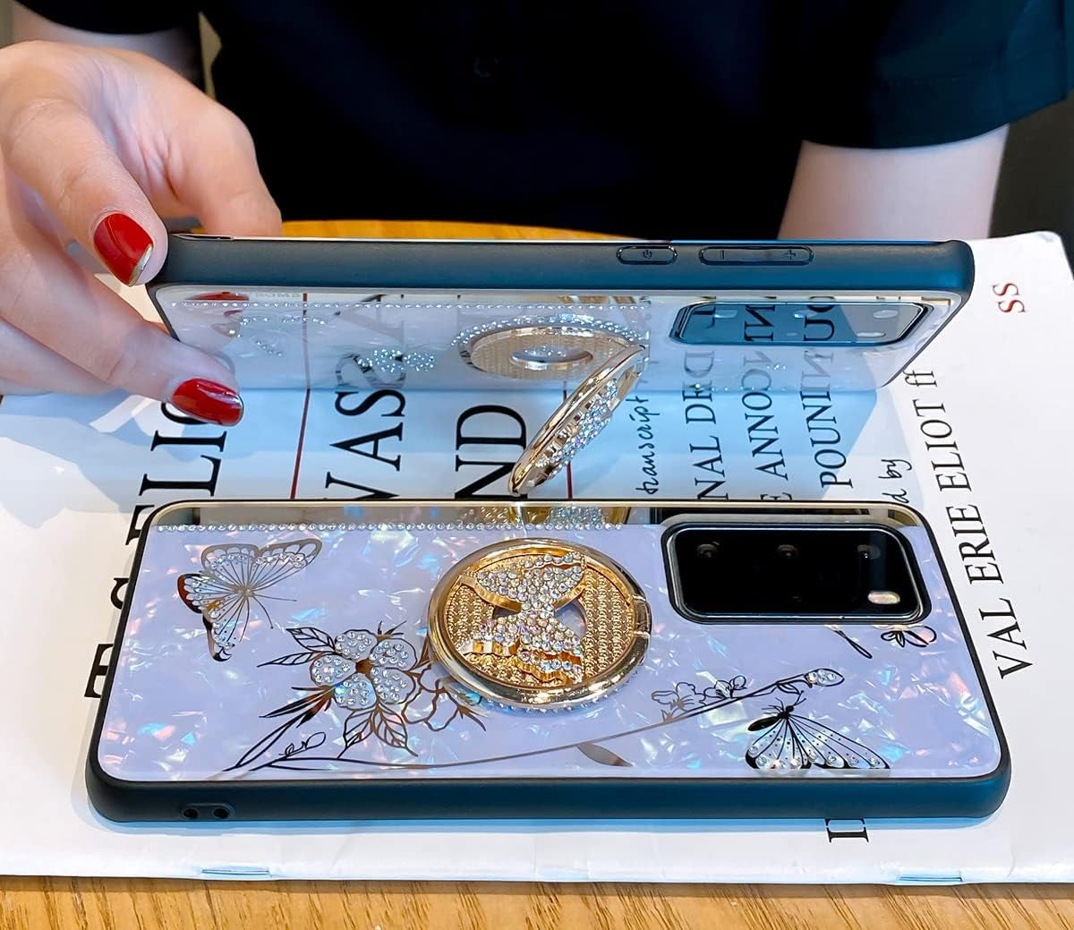 Supshop Note20 for Samsung Galaxy Note 20 5G Case for Women Girl Design with Ring Kickstand,Fashion Cute Bling Diamond Rhinestone Glitter Butterfly Marble Mirror Phone Cover,Purple  SUPSHOP   