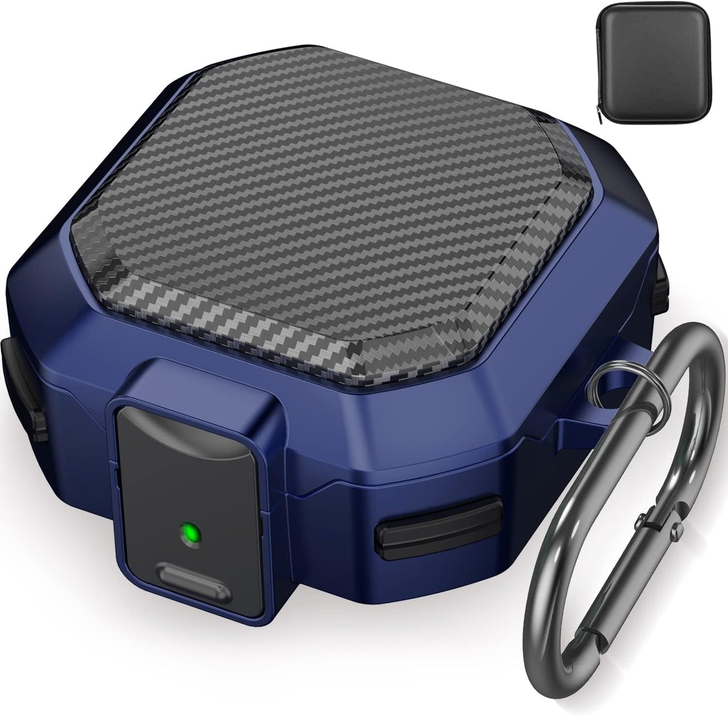 (With Secure Lock) Armor Case Cover for Samsung Galaxy Buds2 Pro Case(2022) /Galaxy Buds Pro Case(2021) /Galaxy Buds 2 Case (2021) /Galaxy Buds Live Case(2020) with Keychain/Zipper Box/Brush -Blue  Galafoki Carbon Fiber-Blue  