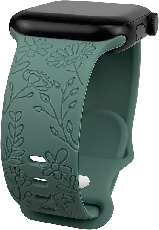 Lyfatz Flower Engraved Bands Compatible with Apple Watch Band 38Mm 40Mm 41Mm 42Mm 44Mm 45Mm 49Mm Women,Floral Laser Soft Silicone Waterproof Sport Band Replacement Wristbands for Iwatch Series 8 7 6 5 4 3 2 1 SE Ultra  Lyfatz   
