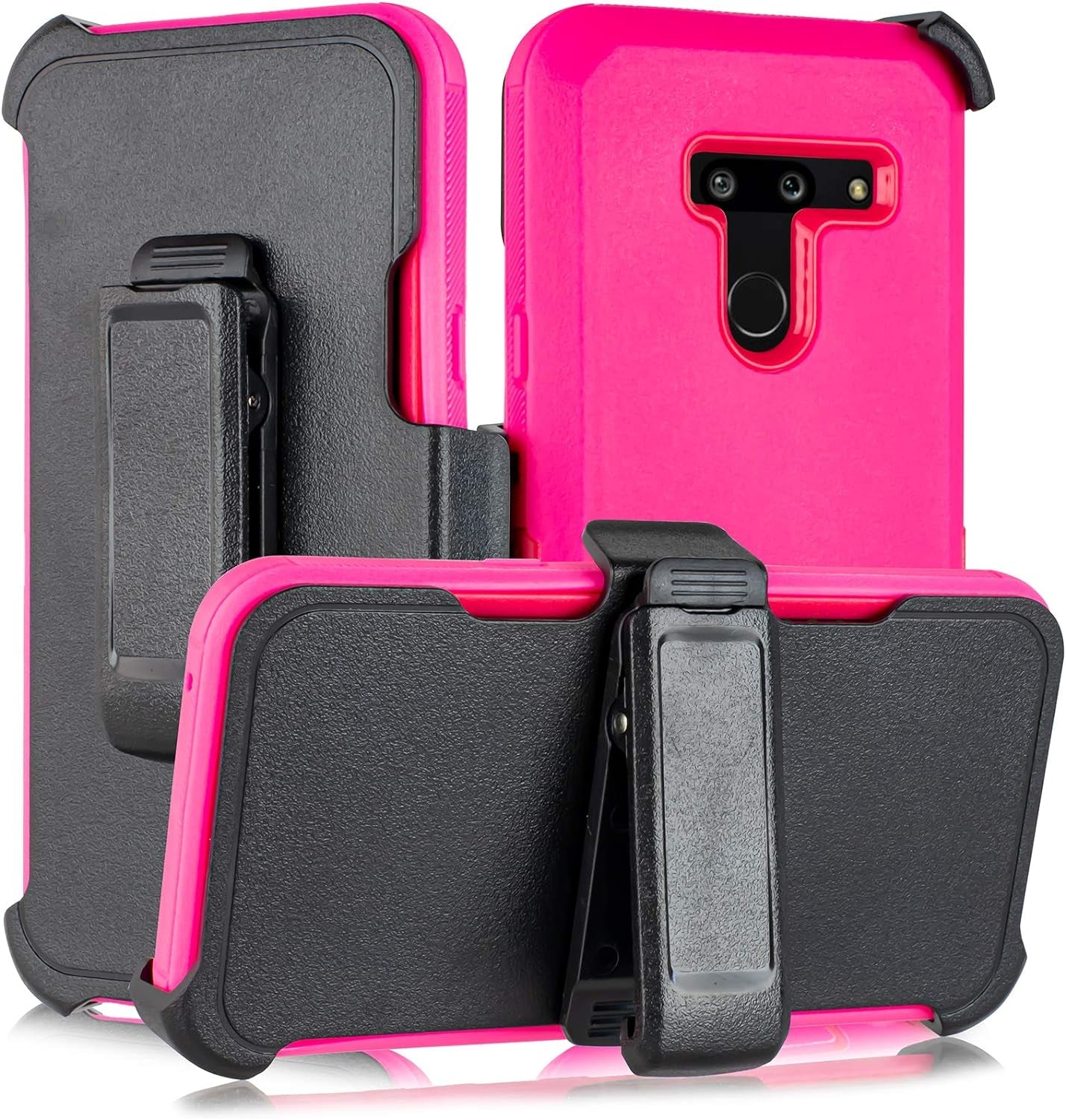 For LG G8 Thinq Case, LG G8 Case, W/Built-In [Screen Protector] Heavy Duty Full-Body Armor Case [Belt Clip Holster][Kickstand] (Black)  SPM Pink  