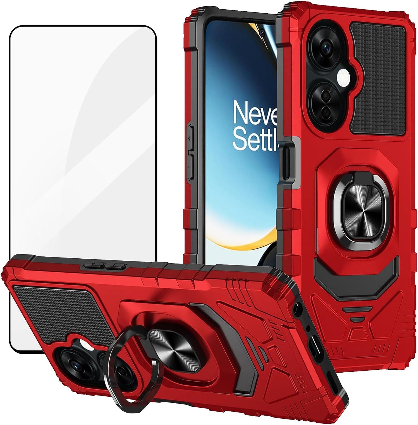 Ailiber Case for Oneplus Nord N30, One plus N30 5G Case with Tempered Glass Screen Protector, Ring Kickstand for Magnetic Car Mount, Military Grade Shockproof Phone Cover for 1+ Nord N30 -Black  Ailiber Ring Kickstand  Screen Protector  Red  