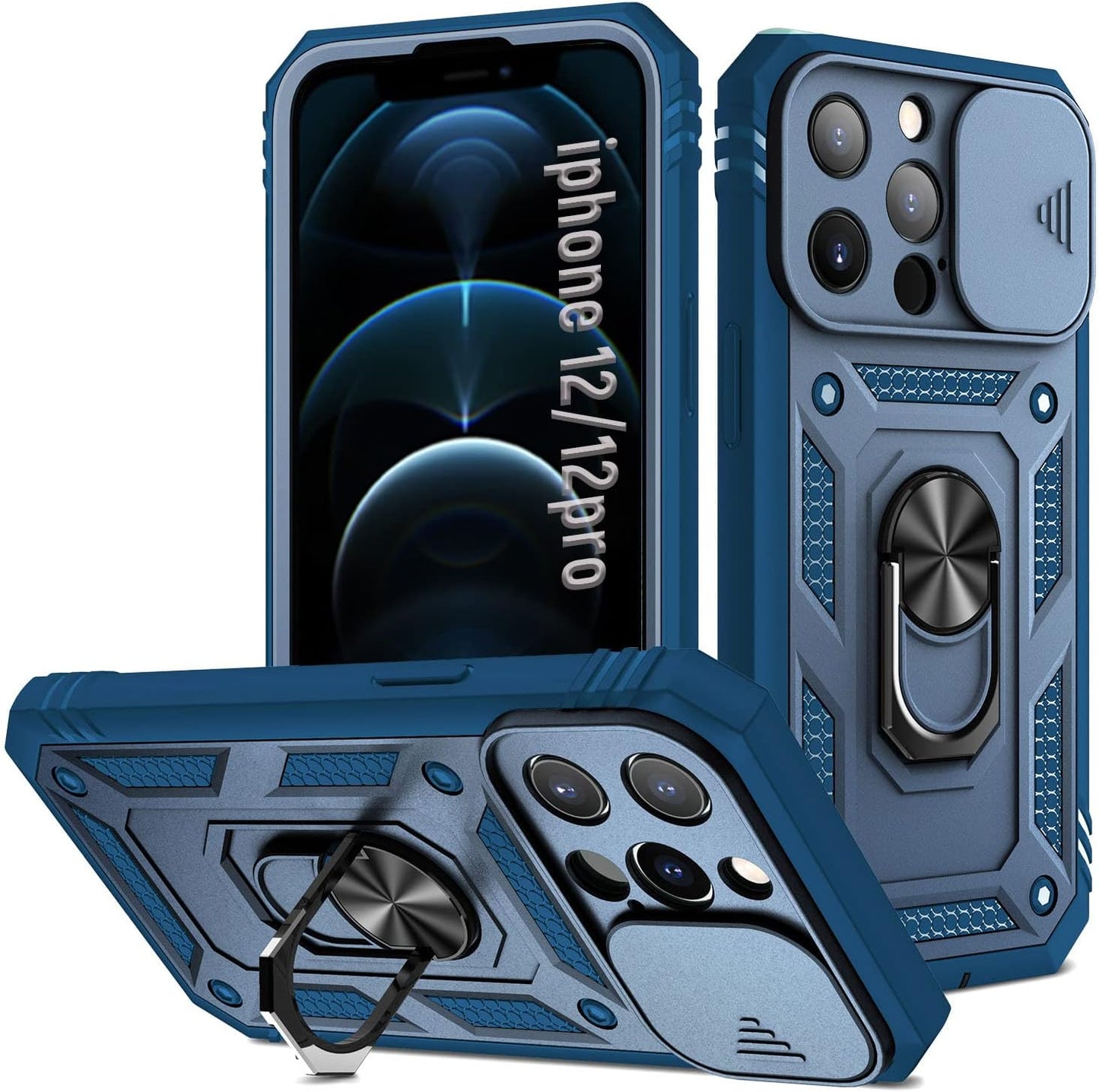 ZOEII for Iphone 12/12 Pro Case 6.1 Inch,With Camera Cover & Kickstand,Shockproof Drop Protection,Case for Iphone 12/12 Pro Case Red  ZOEII Blue Iphone 12/12 Pro (6.1) Inch 