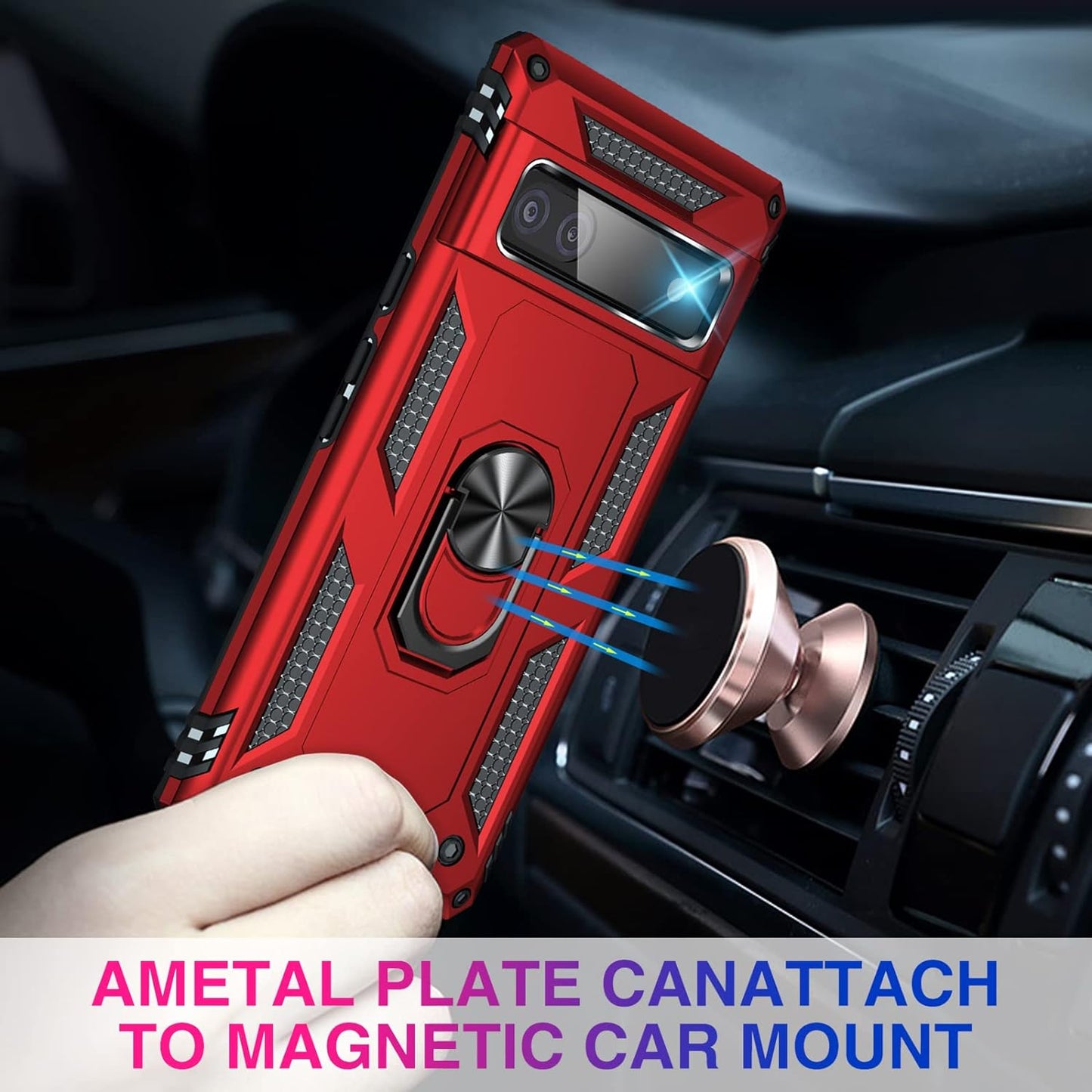For Google Pixel 6A Case with Screen Protector, Military Grade Shockproof Heavy Duty Protective Phone Case Pass 16Ft Drop Test with Magnetic Kickstand Car Mount Holder for Google Pixel 6A 2022 Red  Vaki   