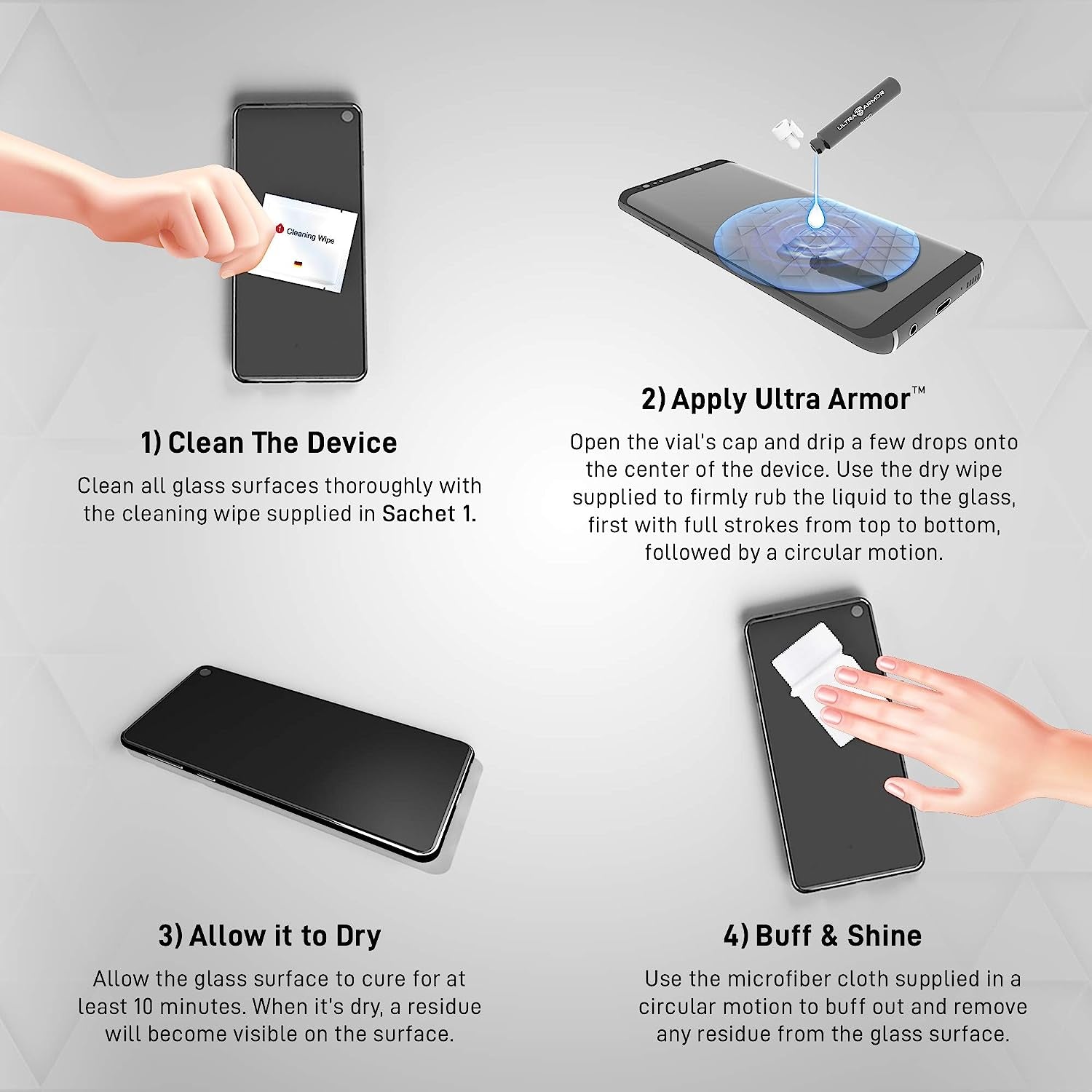 Ultra Armor Liquid Glass Screen Protector for All Smartphones Tablets and Watches Wipe on Scratch and Crack Resistant Nano Protection for up to 4 Devices - Bottle  ULTRA ARMOR   