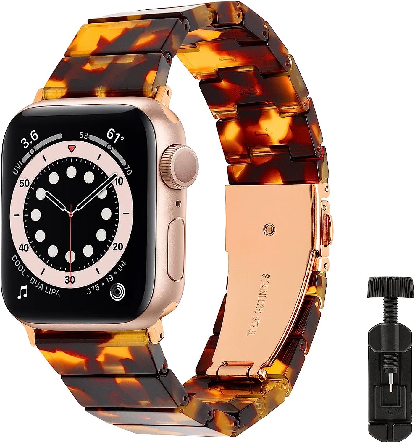 LINKWOW Compatible with Apple Watch Band 45Mm 42Mm 44Mm 49Mm 38Mm 40Mm 41Mm, Dressy Cute Resin Strap Bracelet Iphone Watch Band for Series Ultra/8/7/6/5/4/3/2/1/Se/Se2 Women Men  LINKWOW Tortoise 42/44/45/49mm 