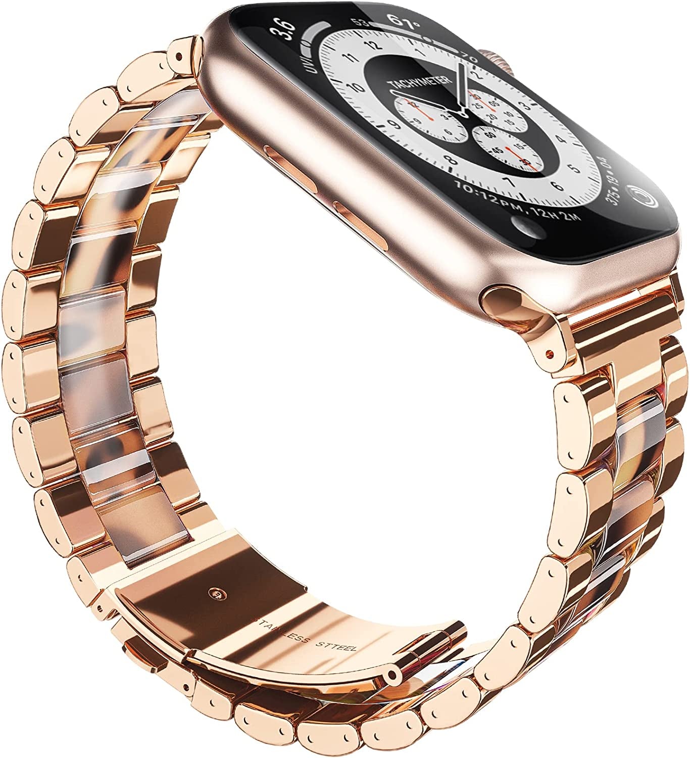 Oribox 20Mm Watch Bands Compatible for Watch Bands, Samsung Galaxy Watch Resin Pink Metal Wristband  ORIbox Resin Tortoiseshell For iWatch 42MM/44MM/45MM 