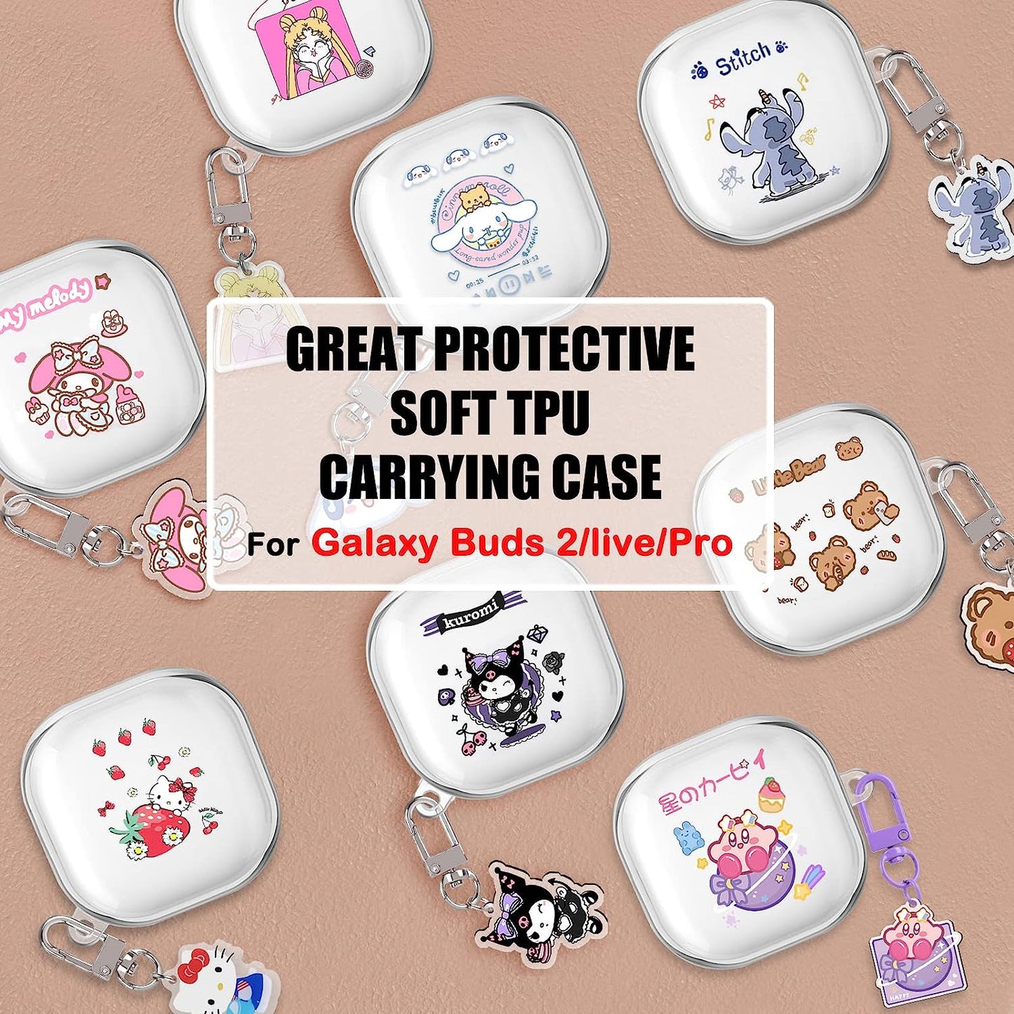 Cute Case for Samsung Galaxy Buds 2 Pro Case (2022) Buds 2 Case/Buds Pro Case/Buds Live Case with Cartoon Kawaii Anime Kulomi Pattern for Women Girls Kids Clear Soft Silicone Cover Skin  DiyGody   