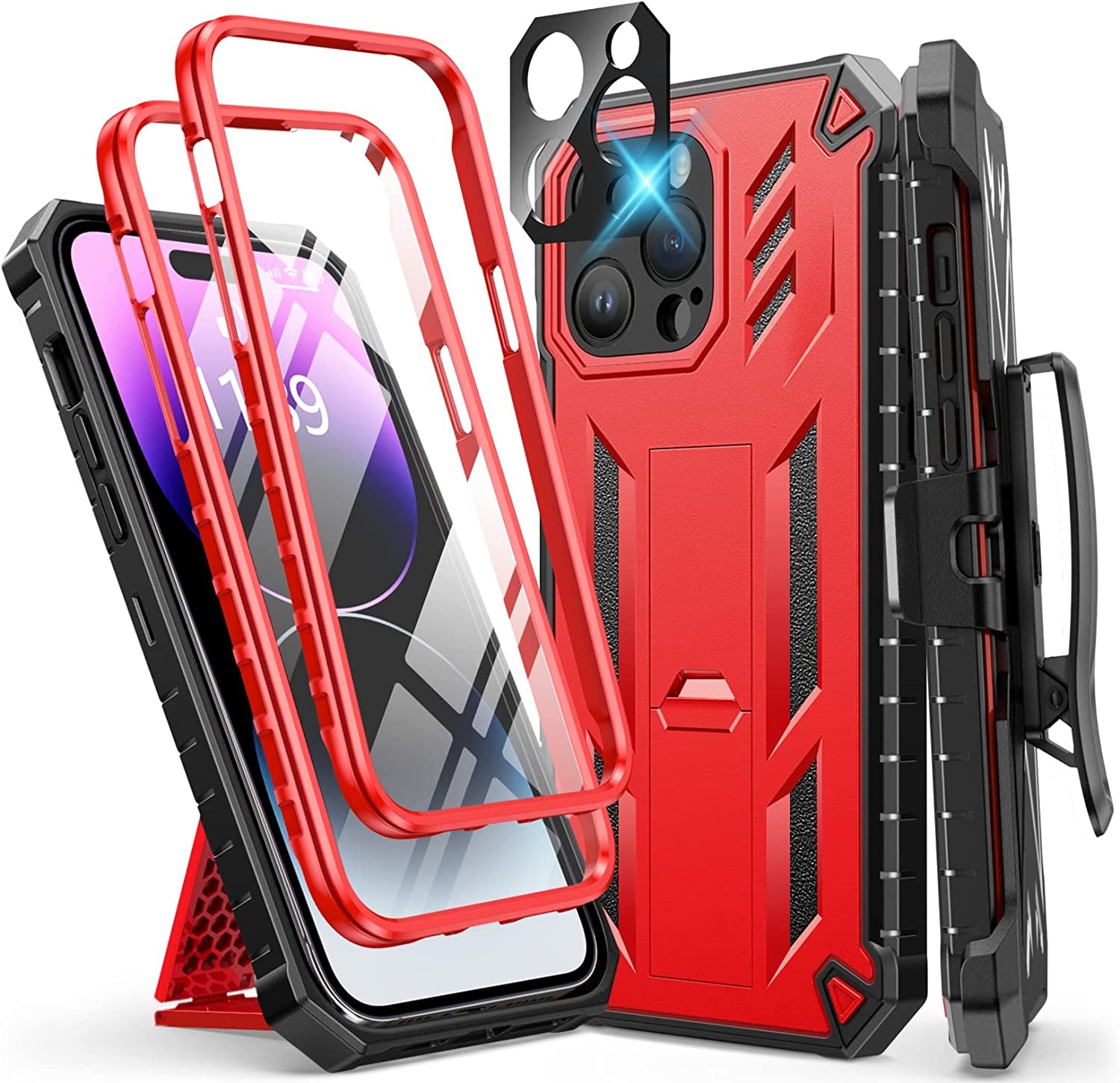 FNTCASE for Iphone 14 Pro Max Case: Military Grade Rugged Cell Phone Cover with Kickstand & Holster | Shockproof TPU Protection Bumper Matte Textured Design for Iphone 14 Pro Max Cases 6.7Inch - Beige  FNTCASE Belt-Clip  Kickstand Red  