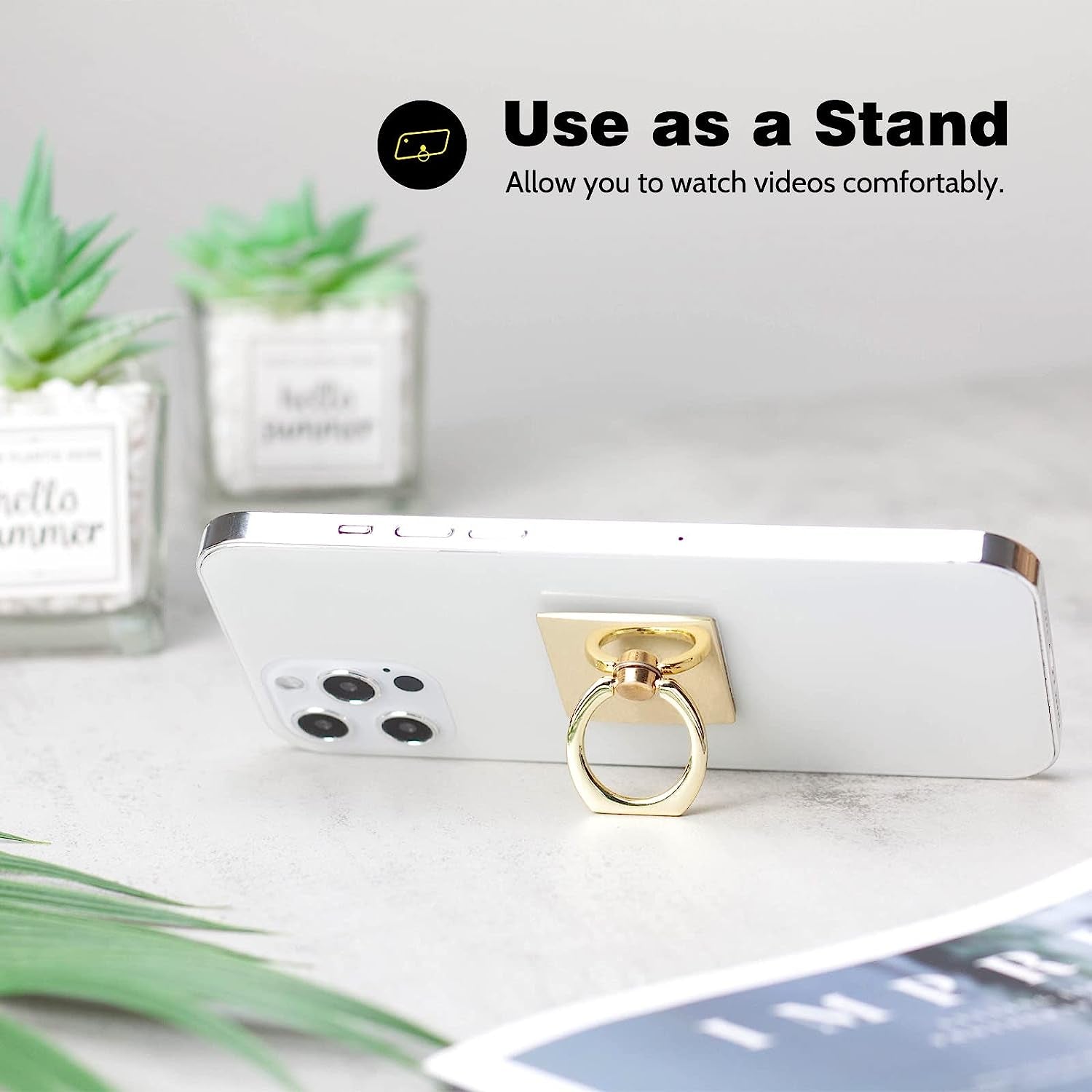 [2 Pack] Square Sparkling Cell Phone Ring Holder Stand,360 Degree Rotation and 180 Degreeadjustable Finger Ring Kickstand with Polished Metal Phone Grip (Gold)  Wansurs   