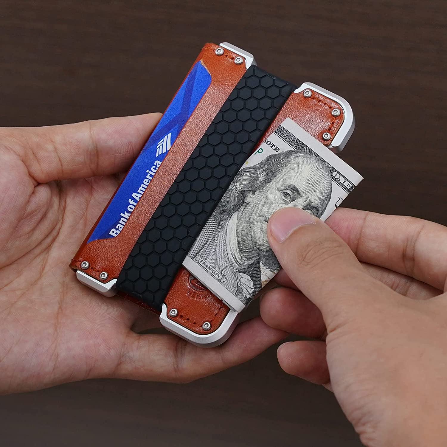 Nekmit Bifold Leather Wallet for Men - Tactical Metal Wallet with RFID Blocking, ID Window and Gift Box - Slim Minimalist Front Pocket Wallets Brown  Nekmit   