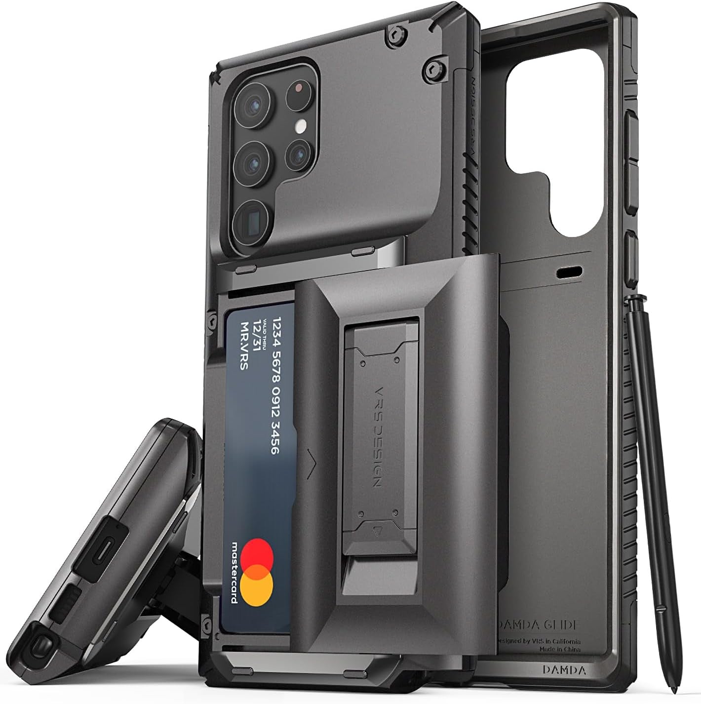 VRS DESIGN Damda Glide Hybrid Phone Case for Galaxy S22 Ultra, Sturdy Functional Case with Card Slot & Kickstand for Galaxy S22 Ultra (2022) Metal Black  VRS DESIGN   