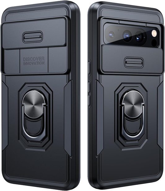 Simtect for Google Pixel 8 Pro Case with Camera Cover, [14FT Military Drop Protection] [360° Rotation Ring Stand] Dual-Layer Heavy Duty Shockproof Case for Google Pixel 8 Pro Phone Case 6.7'' - Black  Simtect   