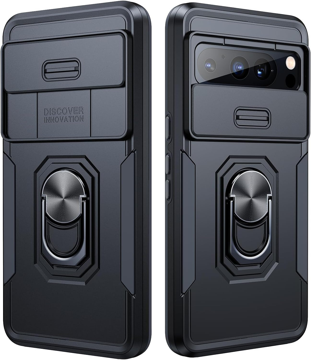 Simtect for Google Pixel 8 Pro Case with Sliding Camera Cover, [Military Drop Protection] [360° Rotation Ring Stand], Slim Protective Case for Google Pixel 8 Pro Phone Case 6.7'' - Black  Simtect B-Black Google Pixel 8 Pro 