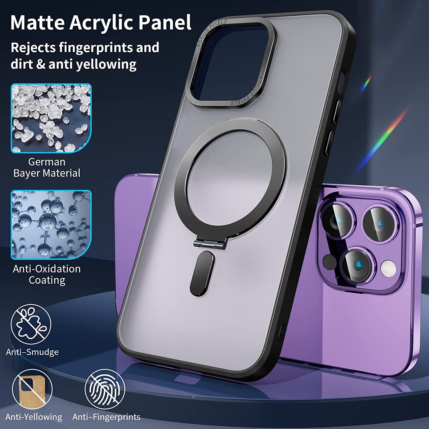 Niufoey Magnetic Stand Case for Iphone 14 Pro Max Case with Invisible Stand,[Compatible with Mag Safe][Translucent Matte Case][Tempered Glass Screen Protector+Camera Lens Protector] 6.7 Inch, Black  niufoey   