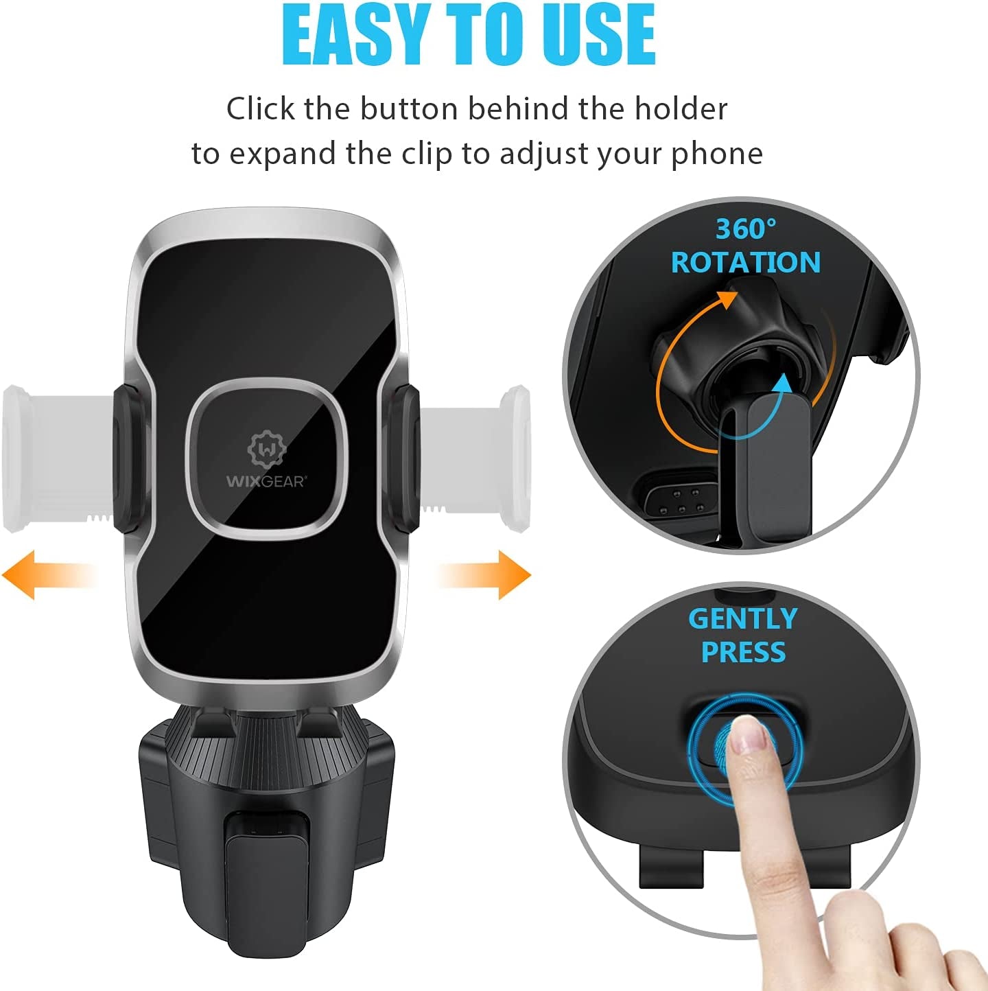 Wixgear Cup Phone Holder for Car, Car Cup Holder Phone Mount Adjustable Automobile Cup Holder Smart Phone Cradle Car Mount  WizGear   