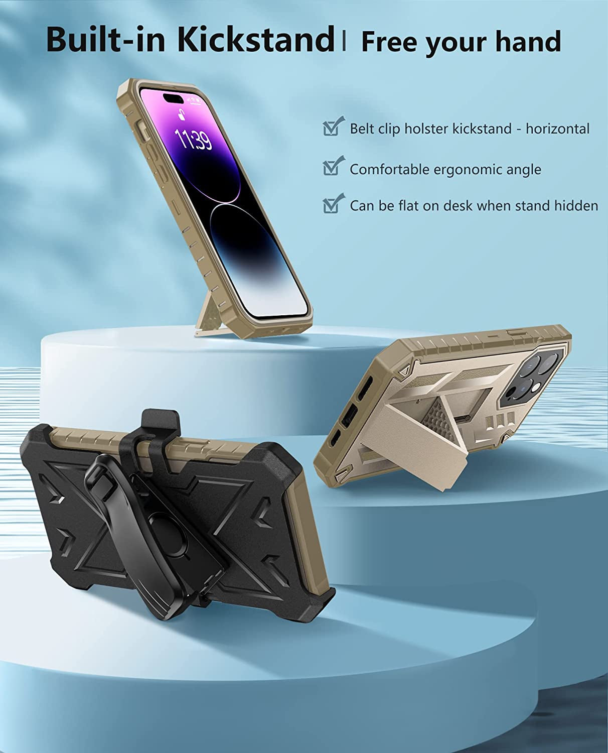 FNTCASE for Iphone 14 Pro Max Case: Military Grade Rugged Cell Phone Cover with Kickstand & Holster | Shockproof TPU Protection Bumper Matte Textured Design for Iphone 14 Pro Max Cases 6.7Inch - Beige  FNTCASE   