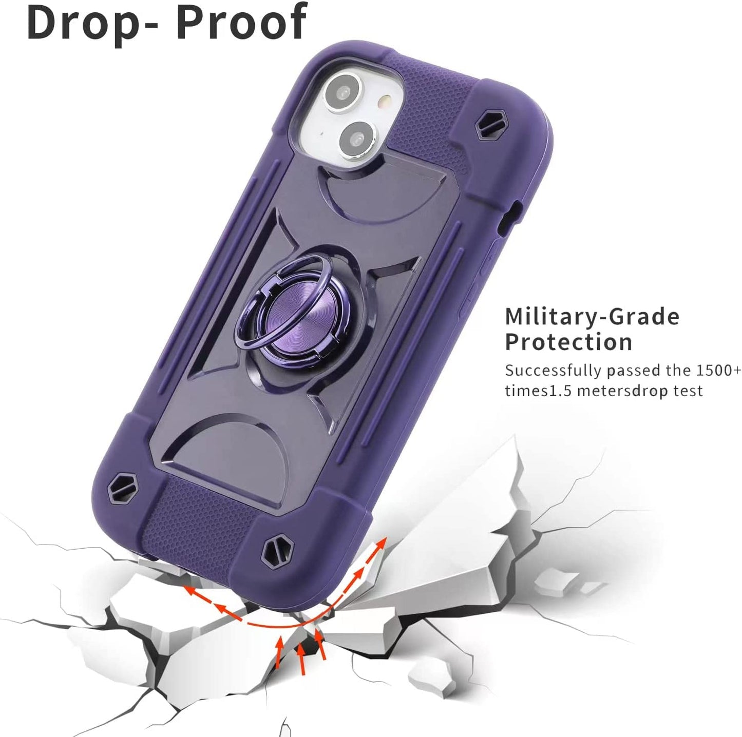Cookiver for Iphone 14 Case/Iphone 13 Case Inch with Ring Stand, with 2 Pack Glass Screen Protector + 1 Pack Camera Lens Protector,Heavy-Duty Shockproof Military Grade Rugged Cover (Deep Purple)  Cookiver   