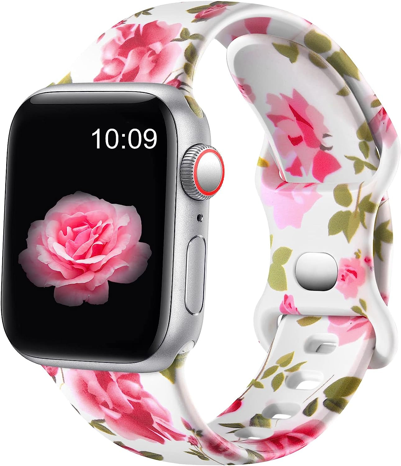 Easuny Compatible with Apple Watch Band 38Mm 40Mm 41Mm 42Mm 44Mm 45Mm 49Mm Women Men, Soft Silicone Double Sided Printed Pattern Sport Replacement Strap Cute for Iwatch SE Series 8 7 6 5 4 3 2 1 Ultra  Easuny Floral Greenery 38/40/41mm S/M 