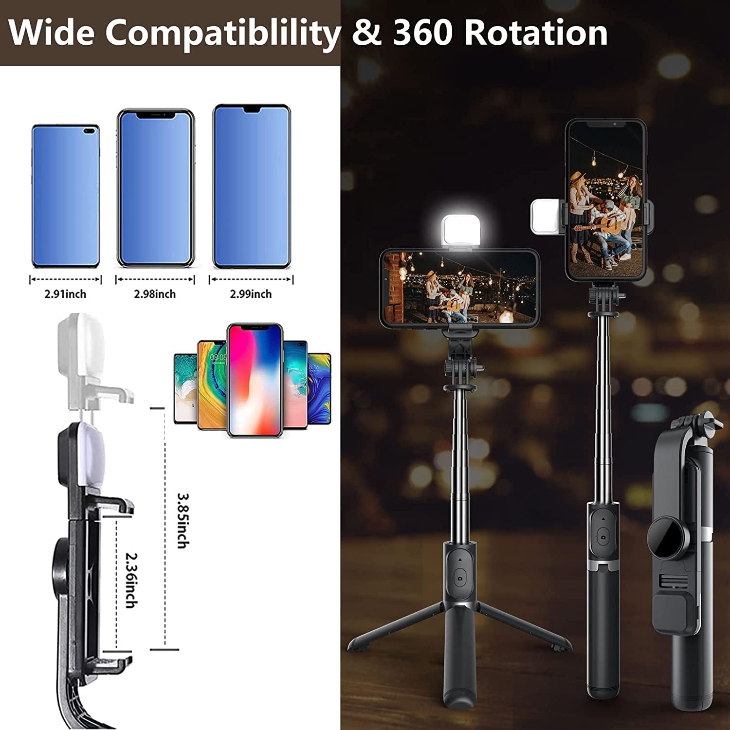 Phone Tripod, 41" Lighted Selfie Stick Phone Tripod Stand, Extendable Tripod Phone Holder, Perfect for Video Recording, Live Streaming, Compatible with Smartphone Camera (Black).  SkyWattz   