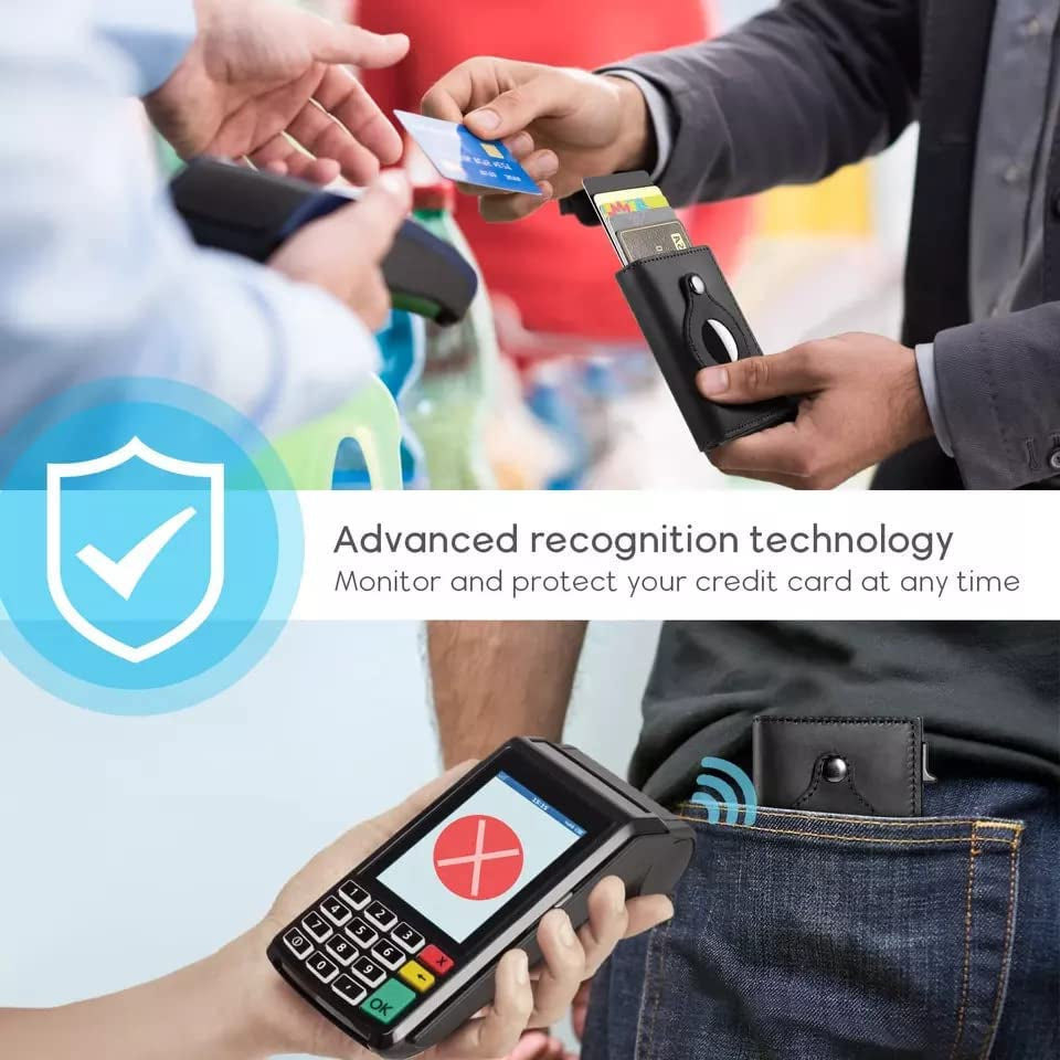 JAT Leather Airtag Men Wallet Genuine Crazy Horse Leather Automatic Pop up Wallet with Airtag Front Pocket (Carbon Fiber)  JAT   