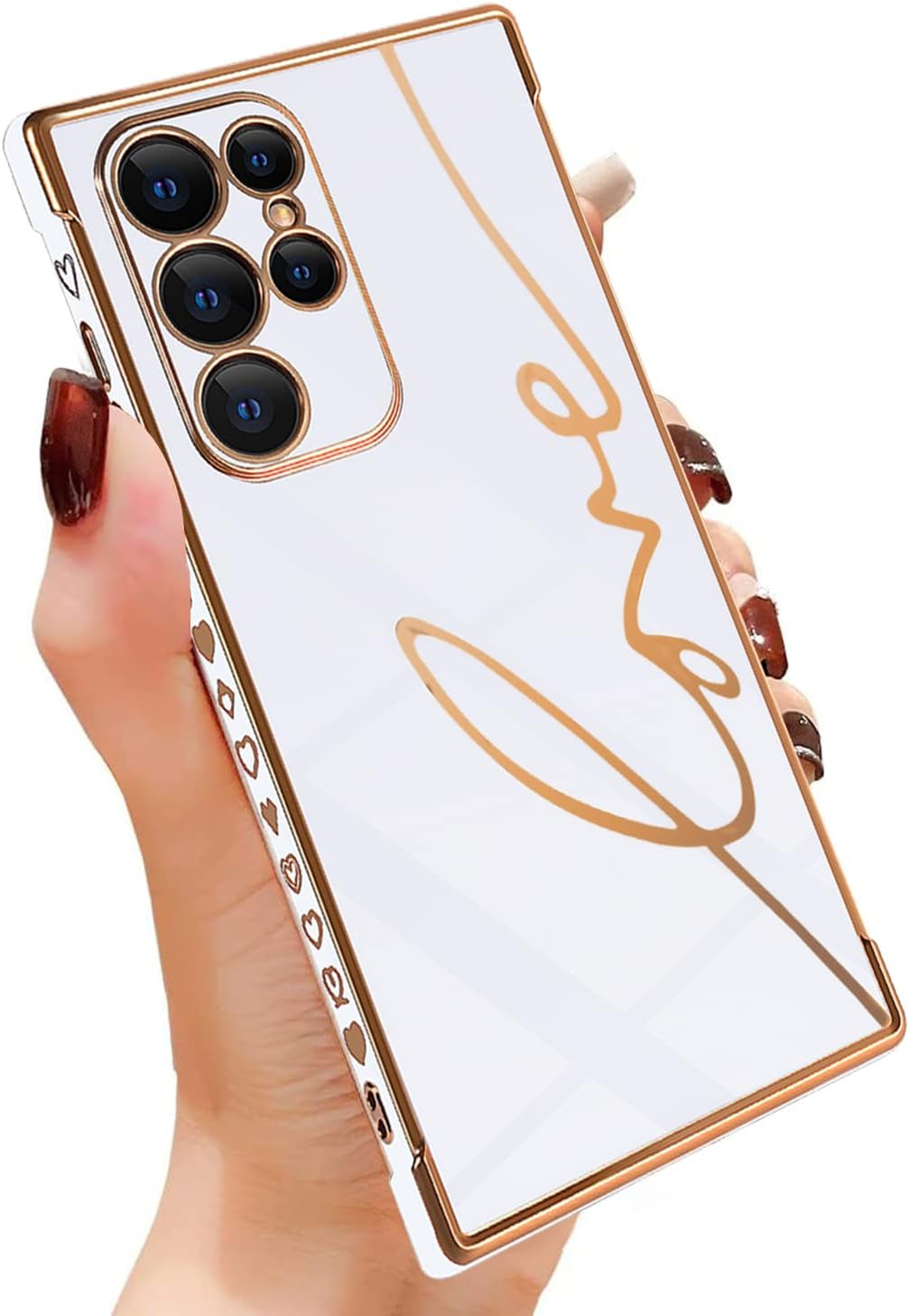 Eiyikof Compatible for Samsung Galaxy S20 FE 5G 6.5" Case with Cute Side Love Heart and Plating Love Letter Pattern Case for Women Girls Shockproof Soft TPU Full Camera Lens Protection Case-Pink  Eiyikof White Samsung Galaxy S22 Ultra Case 