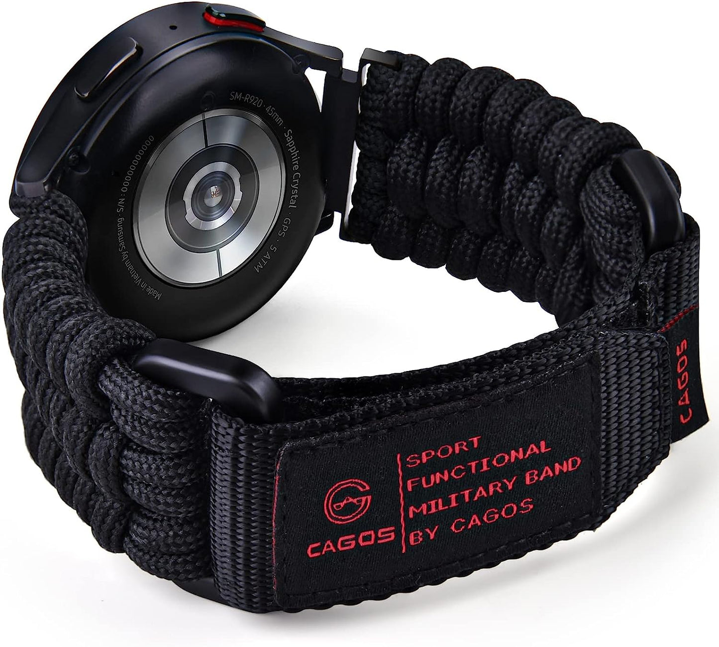 CAGOS Paracord Band Compatible with Galaxy Watch 5/Galaxy Watch 4/Galaxy Watch 5 Pro/Galaxy Watch 4 Classic/Galaxy Watch 3, Rugged Survival Nylon Strap Braided Sport Loop for Galaxy Watch 40Mm 41Mm 42Mm 44Mm 45Mm 46Mm Men  CAGOS Black 22mm L 