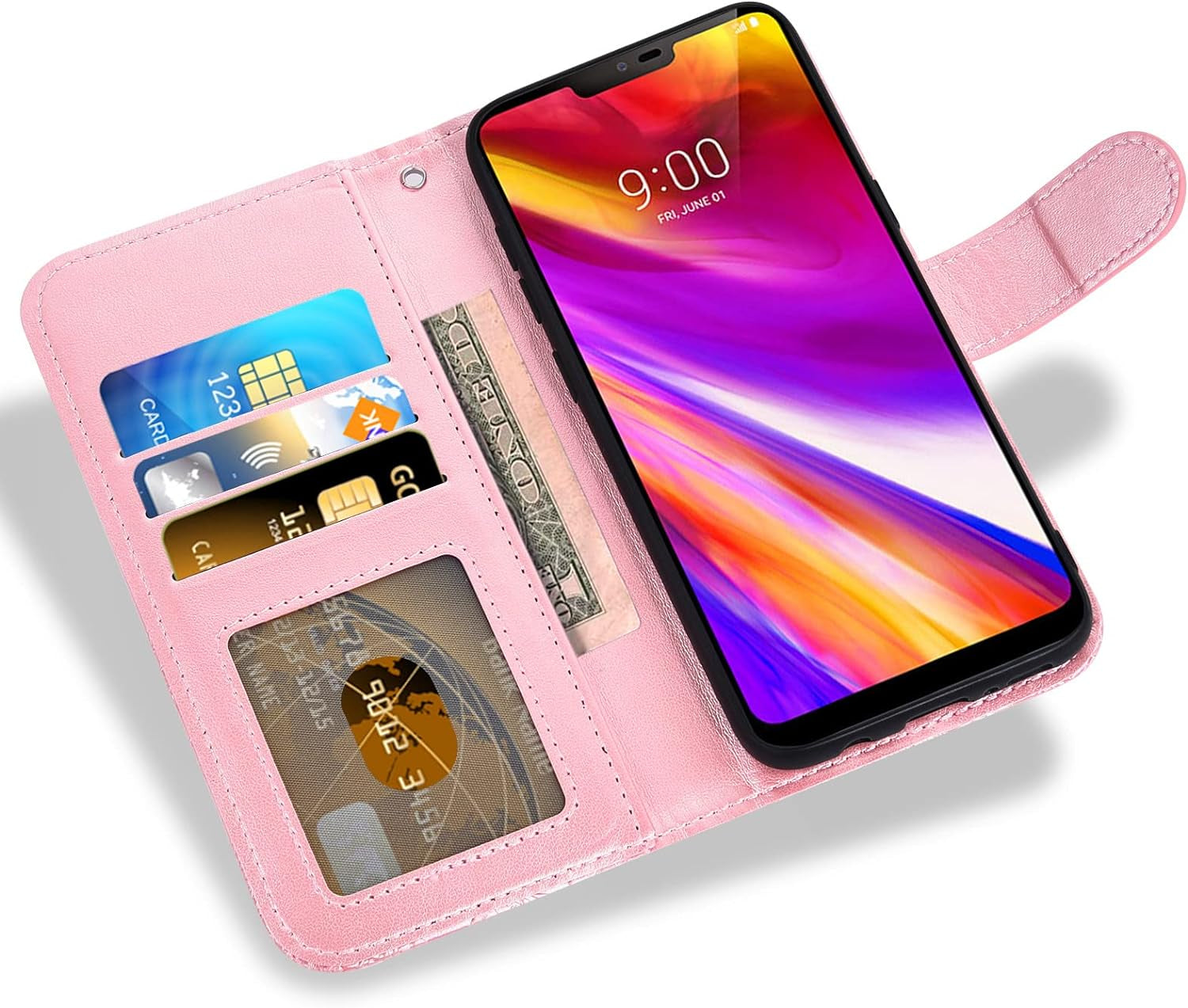 Asuwish Compatible with LG G7 Thinq Case and Tempered Glass Screen Protector Card Holder Lace Wallet Phone Cases for LGG7 One G 7 plus LG7 Fit Lg7Thinq 7G Thin Q G7+ G7Thinq Lgg7Thinq Women Rose Gold  Asuwish   