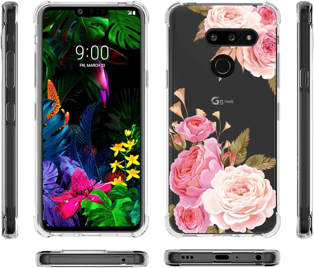 GREATRULY Floral Clear Pretty Phone Case for LG G8 Thinq (2019 Release) for Women Girls,Flower Design Transparent Slim Soft Drop Proof TPU Bumper Cushion Silicone Cover Shell,Fl-K  GREATRULY   