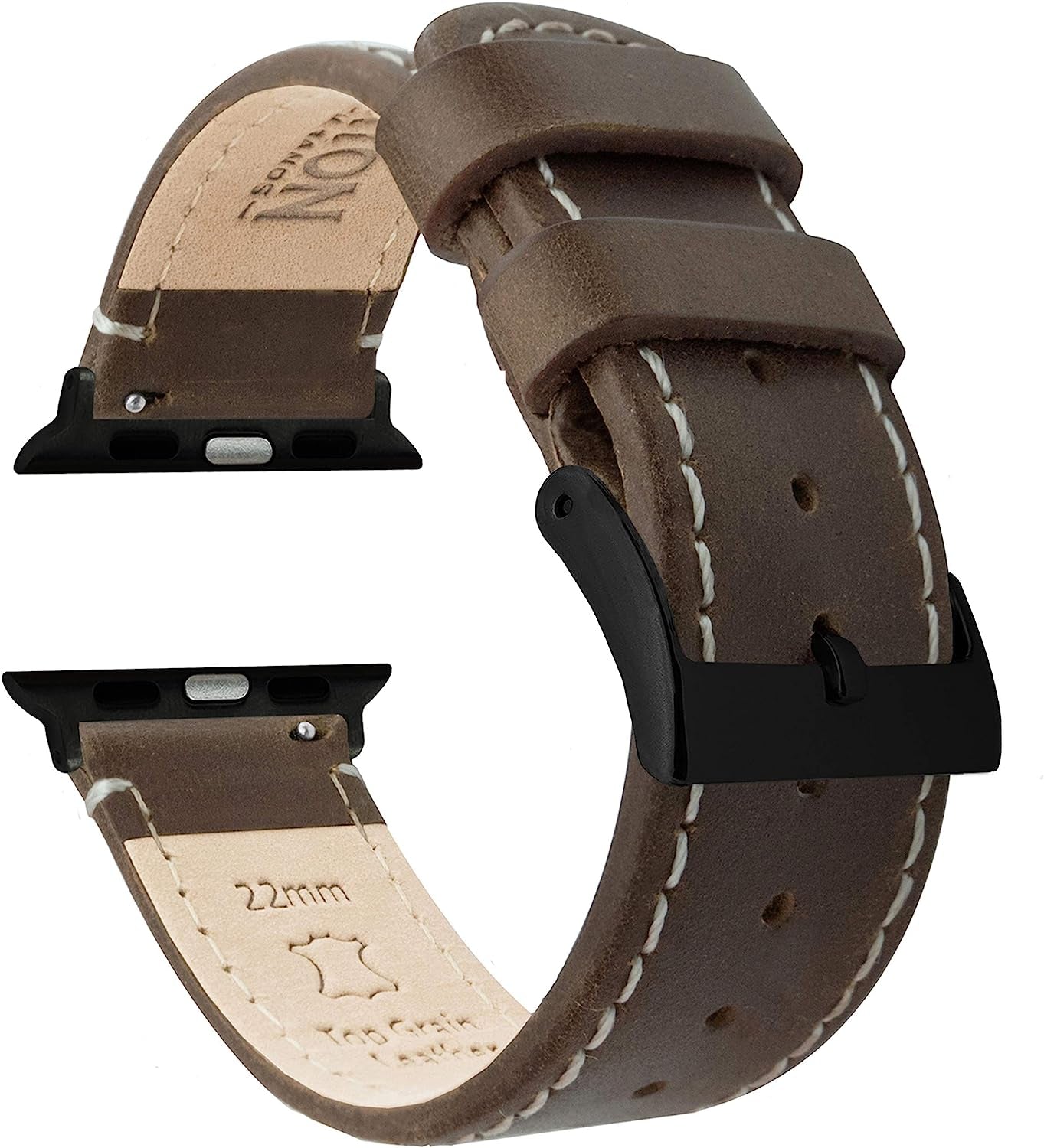 BARTON Top Grain Leather Watch Bands Compatible with All Apple Watch Models - Series 8, 7, 6, 5, 4, 3, 2, 1, SE & Ultra - Size 38Mm, 40Mm, 41Mm, 42Mm, 44Mm, 45Mm or 49Mm  Barton Watch Bands Saddle Brown Leather / White Stitching (Black Hardware) Small Apple Watch (38mm/40mm/41mm) 