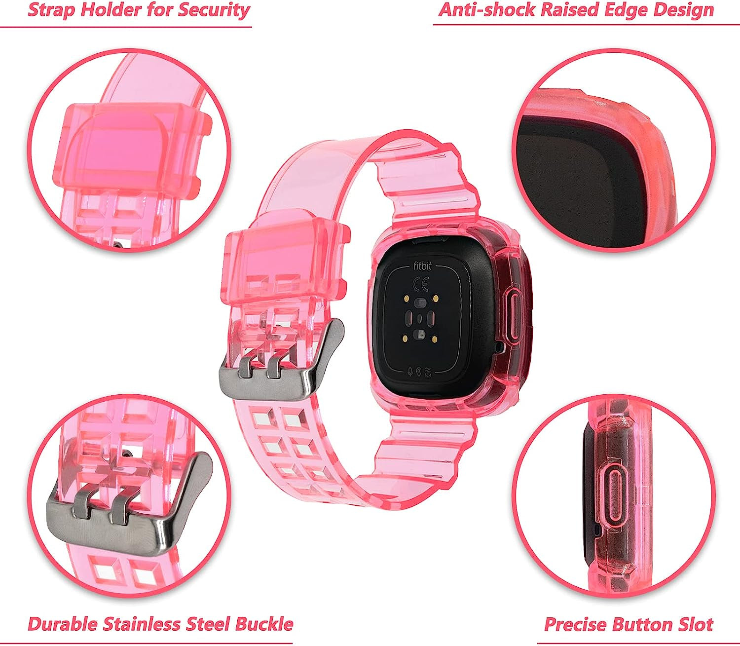 Afoskce Bands for Fitbit Versa 3 Bands/Fitbit Sense Bands/Fitbit Sense 2 Bands/Fitbit Versa 4 Bands for Women Men,Adjustable TPU Clear Bumper Protective Case Replacement Band for Watch  Afoskce   