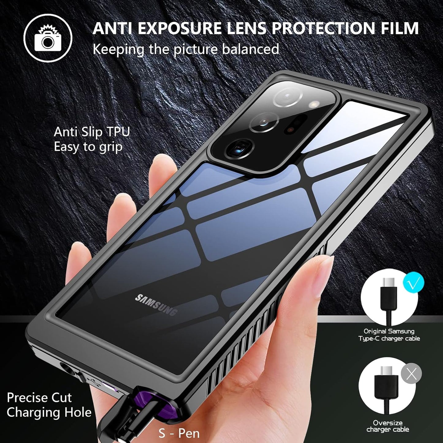 Temdan for Samsung Galaxy Note 20 Ultra Case Waterproof, Built in Screen Protector 360° Full Body Heavy Duty Shockproof IP68 Waterproof Note 20 Ultra Case for Samsung Note 20 Ultra 5G 6.9"(Purple)  Temdan   