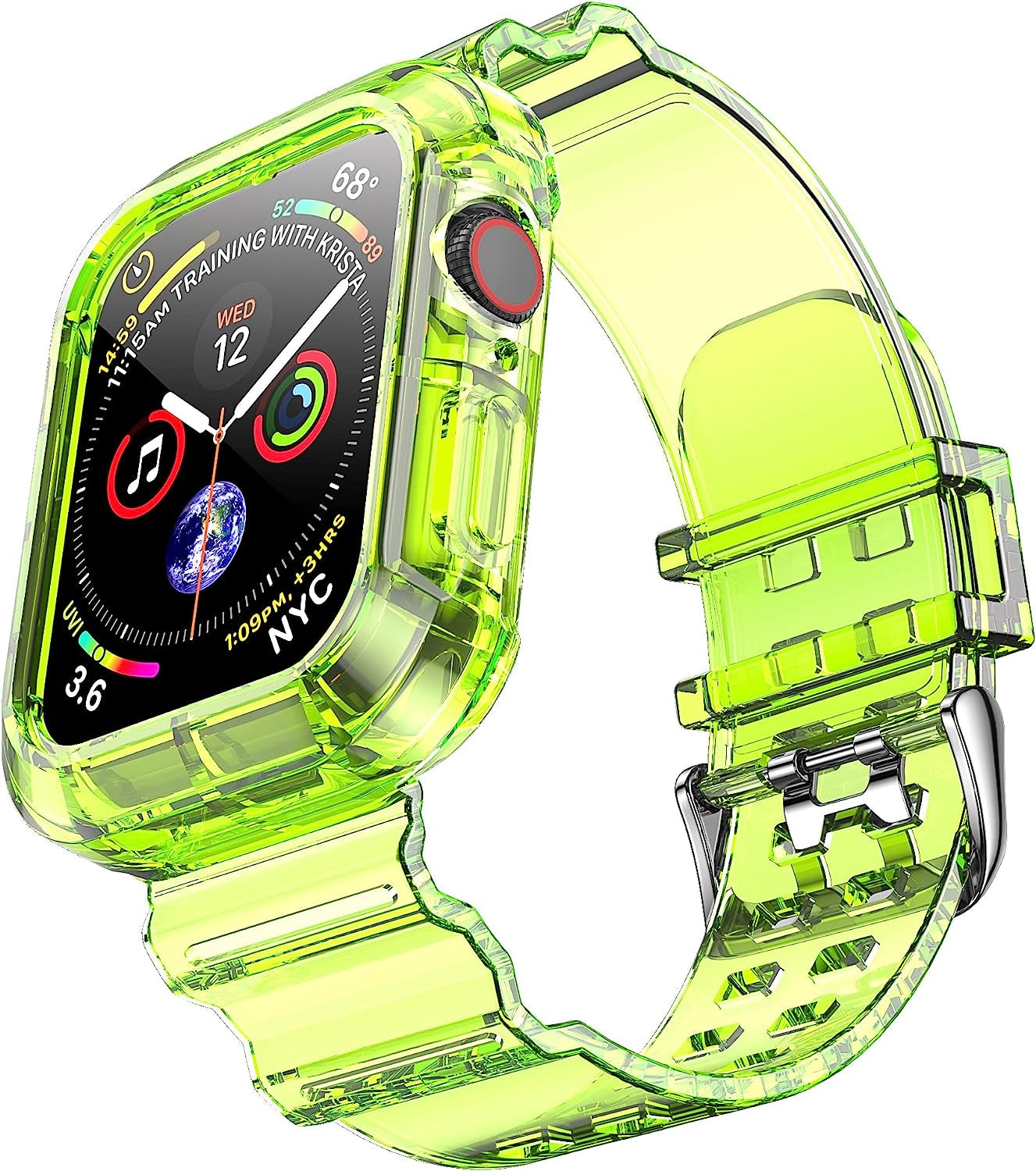 Clear Watch Band for Apple Watch 38Mm 40Mm 41Mm Transparent Crystal Bumper Case Band Compatible with Apple Watch Series 8 SE 7 6 5 4 3 2 1 (Black 38/40/41Mm)  NotoCity yellow green 38/40/41mm 