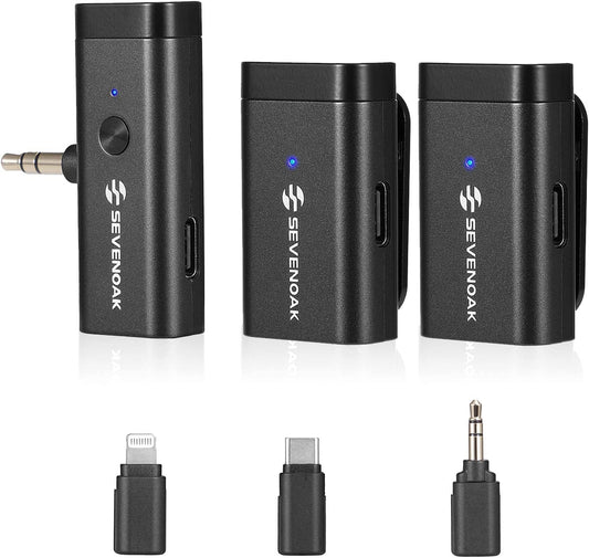 Sevenoak Wireless Lavalier Microphone with 3 Plugs for Camera/Iphone/Usb-C Smartphone,Noise Cancelling Mini Wireless Lapel Microphone with for Youtube/Vlog/Live Streaming(Skm-W1 Pro)  Sevenoak   