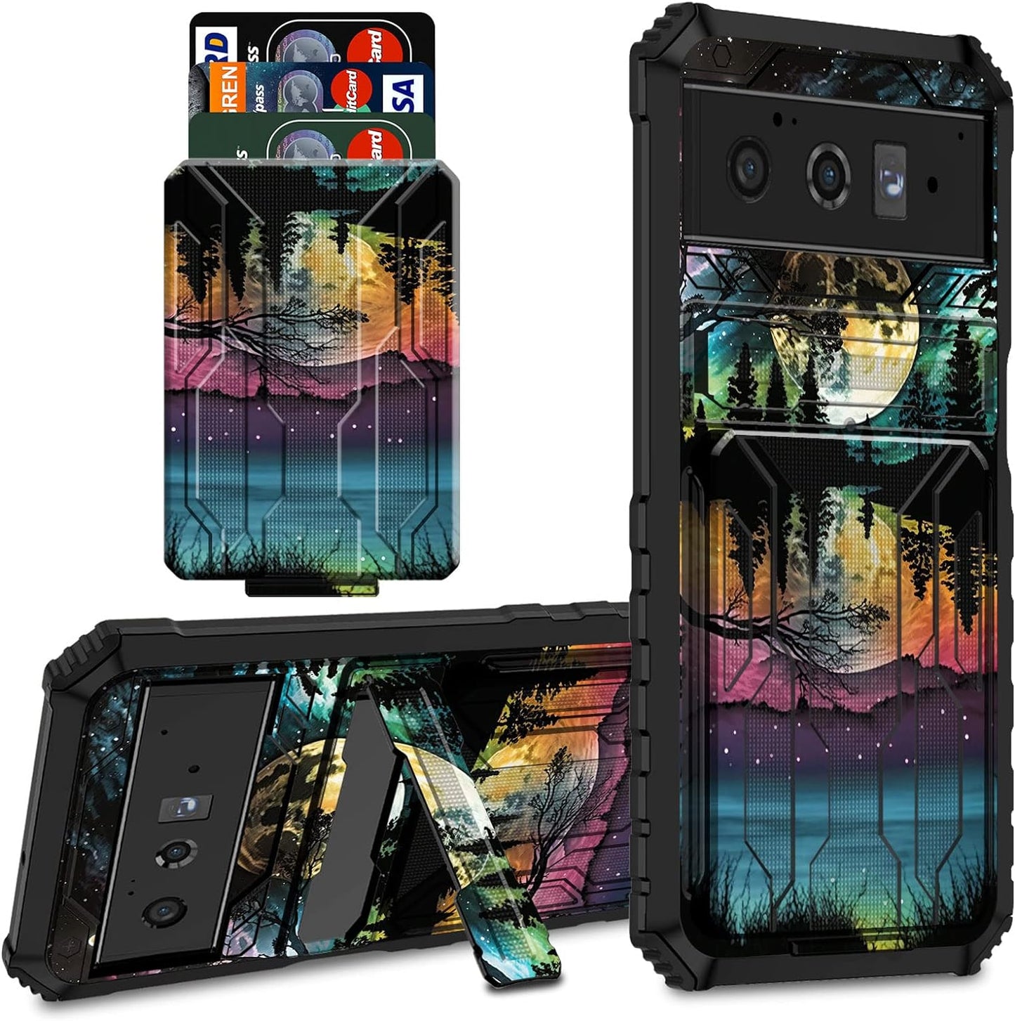 CGFGHHUY for Google Pixel 6 Case for Pixel 6 Wallet Case with Credit Card Holder & Kickstand Dual Layer Hard PC Soft TPU Protective Case for Google Pixel 6 6.4 Inch 2021 - Watercolor  CGFGHHUY Forest Moon For Pixel 6 Pro 6.7 Inch 