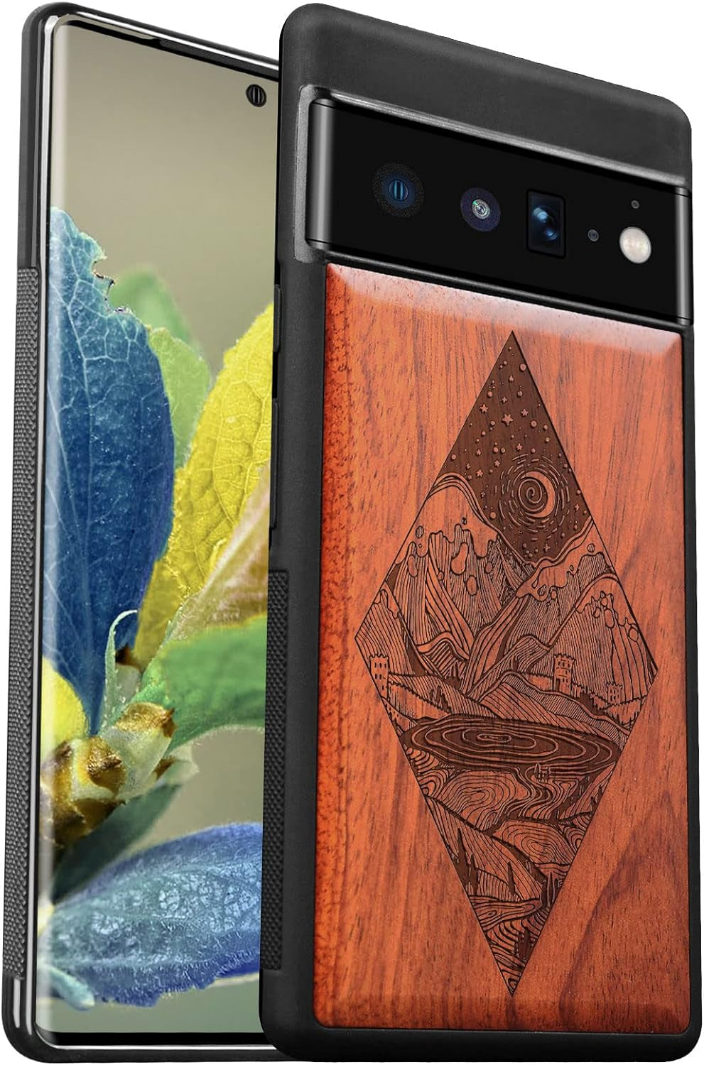 Carveit Wood Case for Pixel 6A Case 2022 [Natural Wood & Black Soft TPU] Shockproof Protective Cover Unique & Classy Wooden Case Compatible with Google Pixel 6A Case (Starry Night-Rosewood)  Carveit Rosewood-Pixel 6 Pro Pixel 6 Pro (6.7 Inch) 